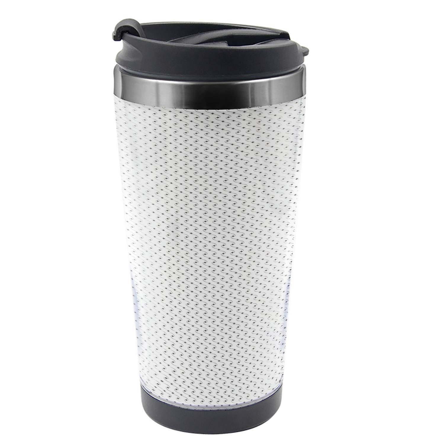 Ambesonne Abstract Travel Mug - 16 oz Stainless Steel Thermal Cup with Classic Ornate Design, Dark Grey & White - Perfect for Coffee, Tea & Hot Beverages on the Go