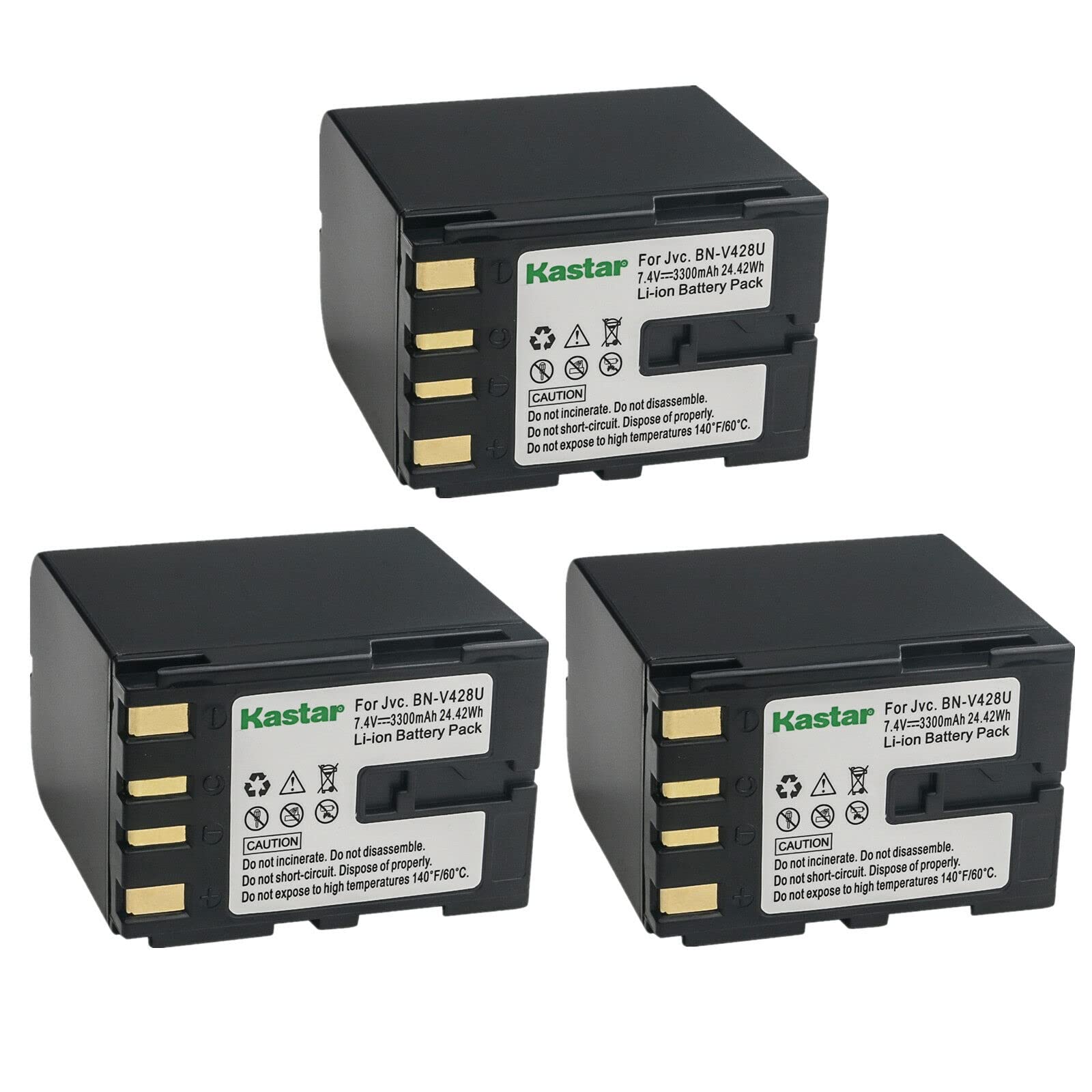 Kastar BN-V428 3-Pack Replacement Battery for JVC GR-D92/D93/D94/D95/D200/D220/D225/D228/D230/D231/D238 Cameras - Compatible with JVC Camcorders - Perfect for Travel, Vlogging & Home Video Recording