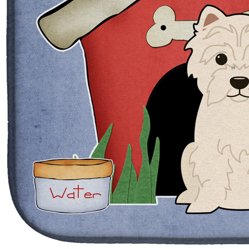 Westie Dog House Dish Drying Mat - Absorbent Kitchen Counter Pad, 14x21