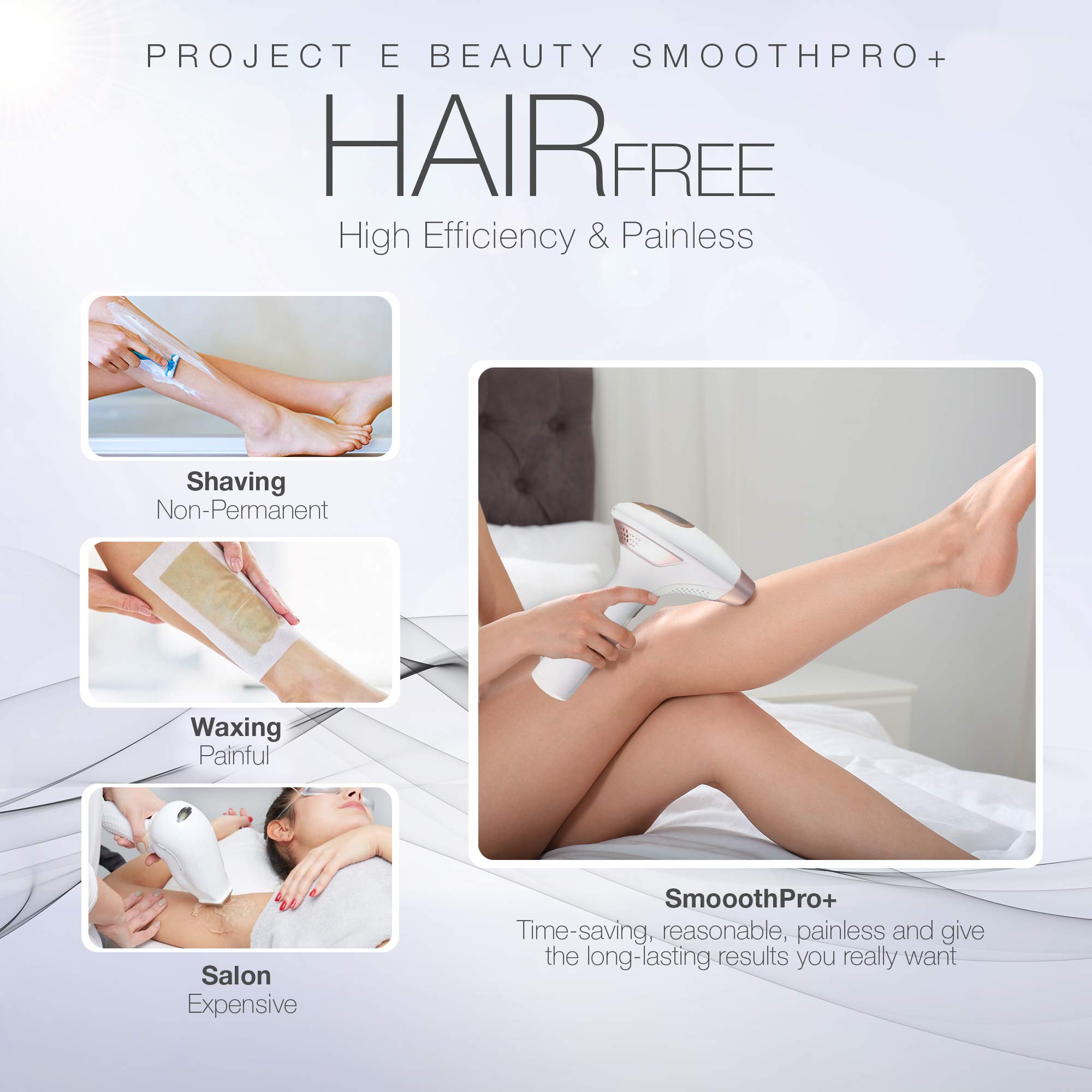 Project E Beauty SmoothPro+ IPL Hair Removal Device - Permanent Hair Reduction for Face, Armpits, Legs & Body | 5 Energy Levels, 300,000 Flashes | Painless & Long-Lasting | Perfect for Home Use, Travel & Salon-Quality Results