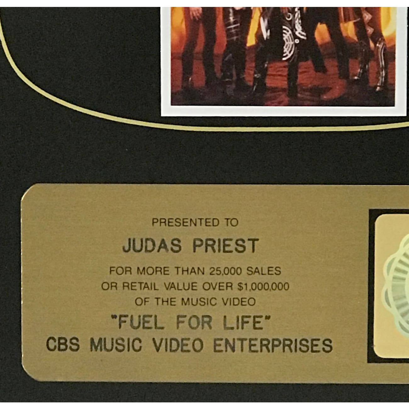 Judas Priest Fuel For Life 1987 RIAA Gold Video Award - Rare Collectible for Music Fans & Metal Memorabilia Collectors - Perfect for Display in Music Rooms, Man Caves & Rock Collections