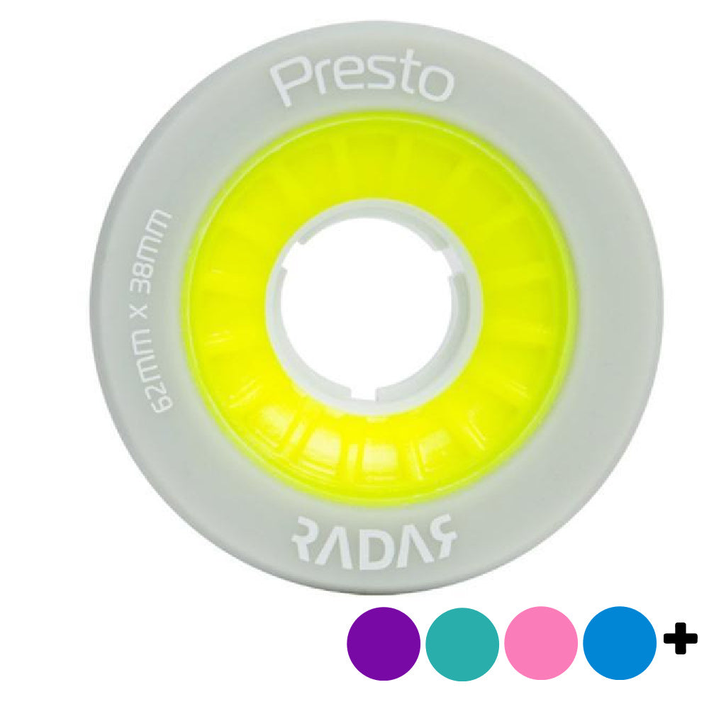 Radar Presto 62mm Quad Wheels 4 Pack - High Performance Skateboard Wheels for Smooth Riding & Tricks - Perfect for Street Skating, Park Riding & Outdoor Sports