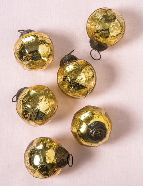 6-Pack Gold Penina Mercury Glass Ball Ornaments - Elegant Christmas Tree Decorations for Holiday Home & Party Decor