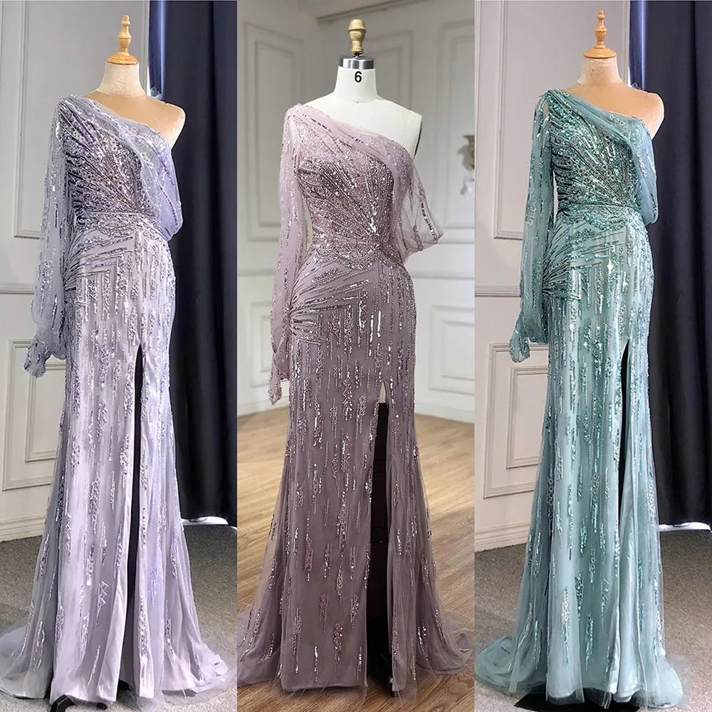 Serene Hill Turquoise Mermaid Evening Gown with High Split - Elegant Luxury Beaded Dress for Women 2025 | Perfect for Prom, Gala, and Formal Parties