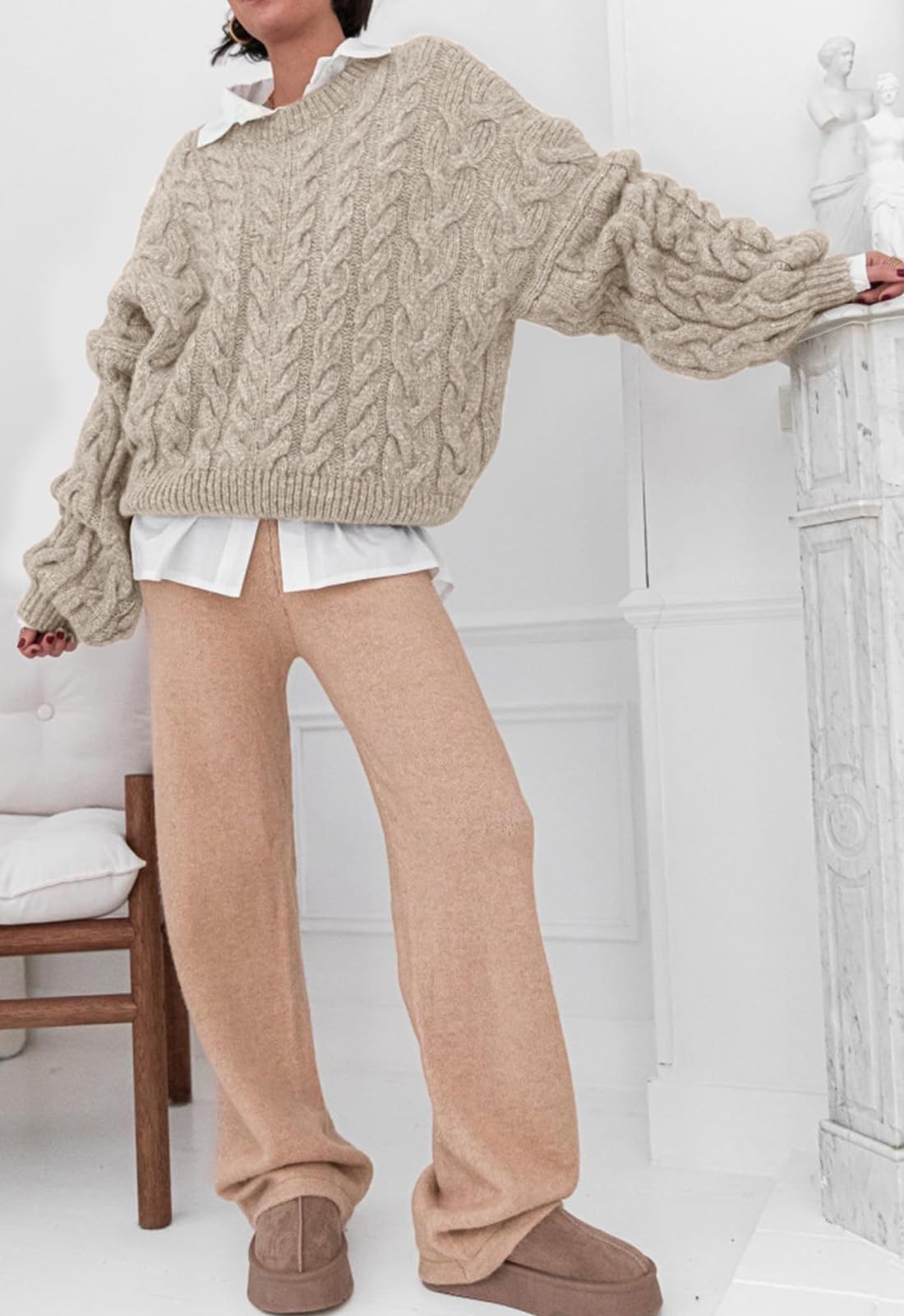 PRETTYGARDEN Women's Chunky Cable Knit Oversized Sweater - Long Sleeve Crewneck Pullover for Spring 2025 | Cozy Loose Fit Casual Outfits for Work, Dates & Weekend Wear