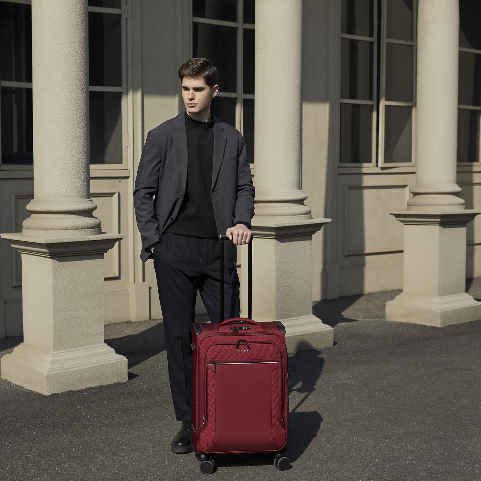 Vergae Toledo 20-Inch Expandable Softside Carry On Luggage with 360° Spinner Wheels - Burgundy Suitcase for Air Travel, Business Trips & Weekend Getaways
