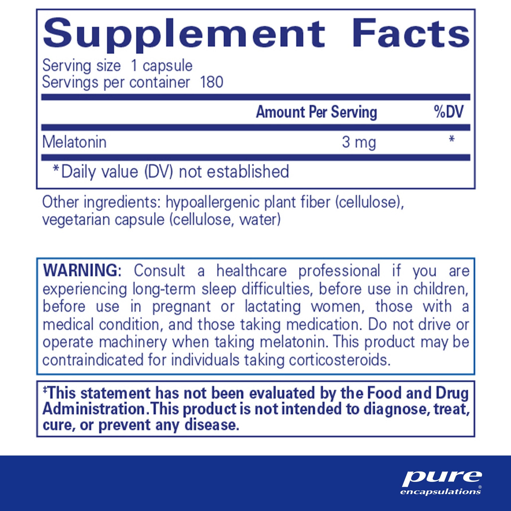 Pure Encapsulations Melatonin 3 mg Supplement | Natural Sleep Aid for Adults | Supports Restful Sleep & Relaxation - Perfect for Jet Lag, Shift Work & Nighttime Rest