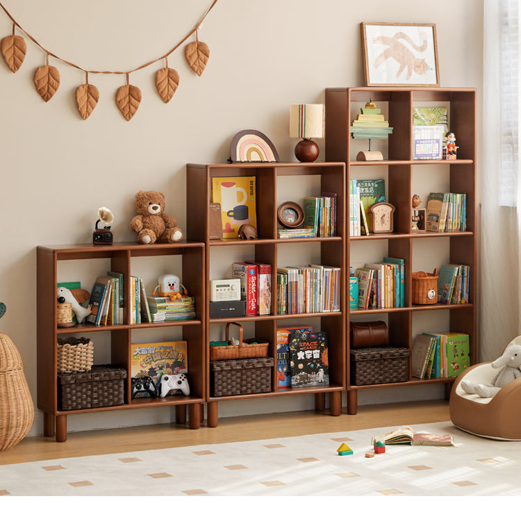 Vintage Poplar Solid Wood Kids Bookshelf - Retro Lattice Design Bookshelf for Children's Room, Nursery, Playroom & Classroom Organization