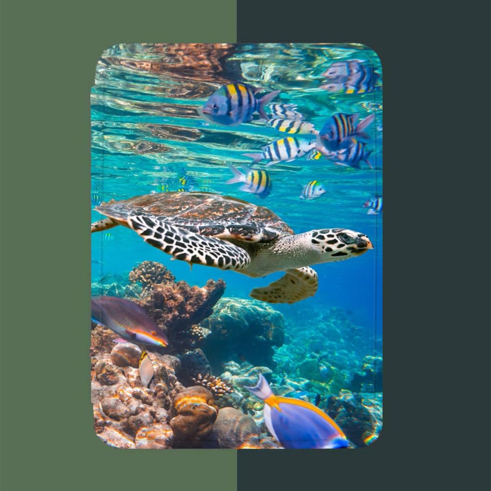 Premium Leather Case for Kindle 11th Generation (2022 Release) - Slim Lightweight Cover with Auto Wake/Sleep | HD 3D Printing Turtle Under The Sea Design | Perfect for Travel, Reading & Protection