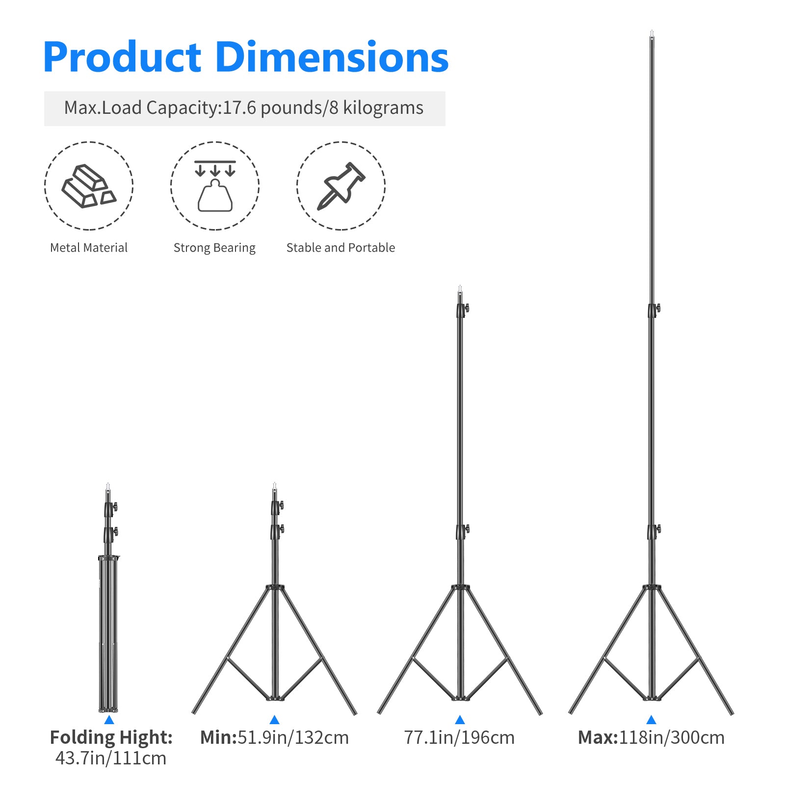 NEEWER ST 300 10ft Professional Photography Light Stand - Heavy Duty Aluminum Tripod for Studio, Video, YouTube & Outdoor Shooting
