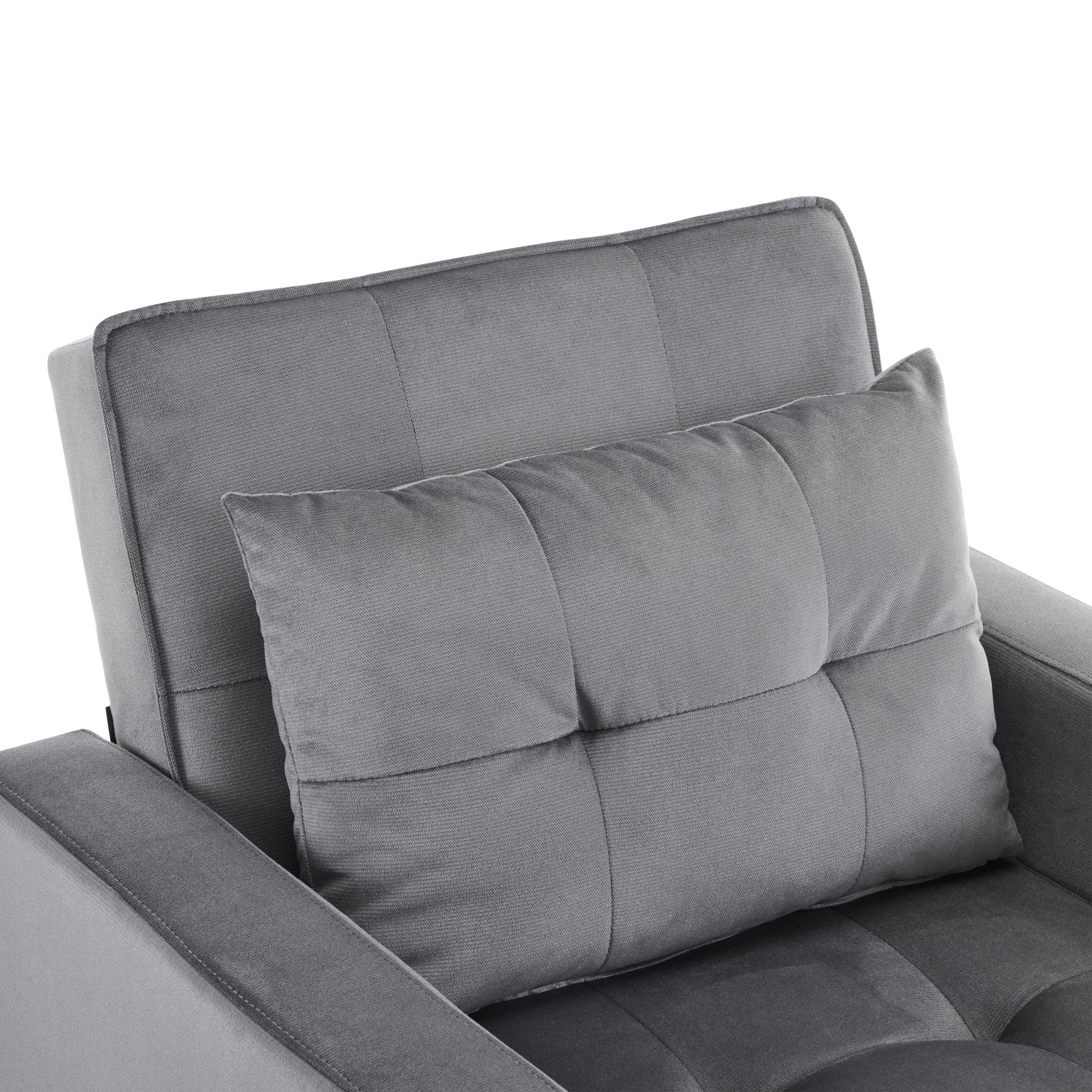 3-in-1 Convertible Sleeper Sofa Bed Chair with Pillow & Pocket - Modern Velvet Fabric Multi-Functional Furniture for Living Room, Bedroom, Study & Small Apartments (Gray) | Perfect for Guest Sleeping, Lounging & Space Saving Solutions