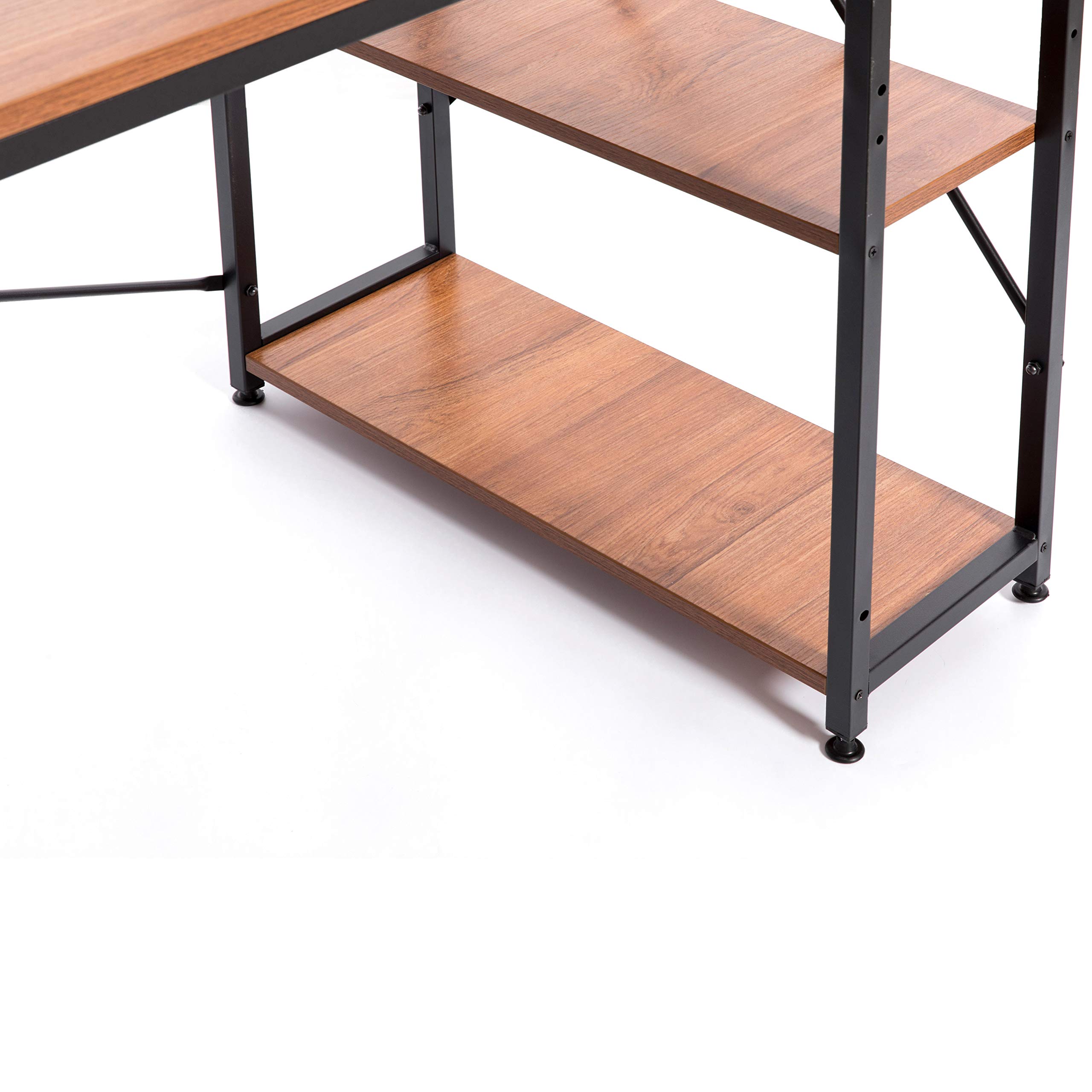 Industrial Home Office Computer Desk with Bookshelves - Solid Wood & Metal Frame, Cherry Finish - Perfect for Small Spaces, Work from Home & Study Rooms