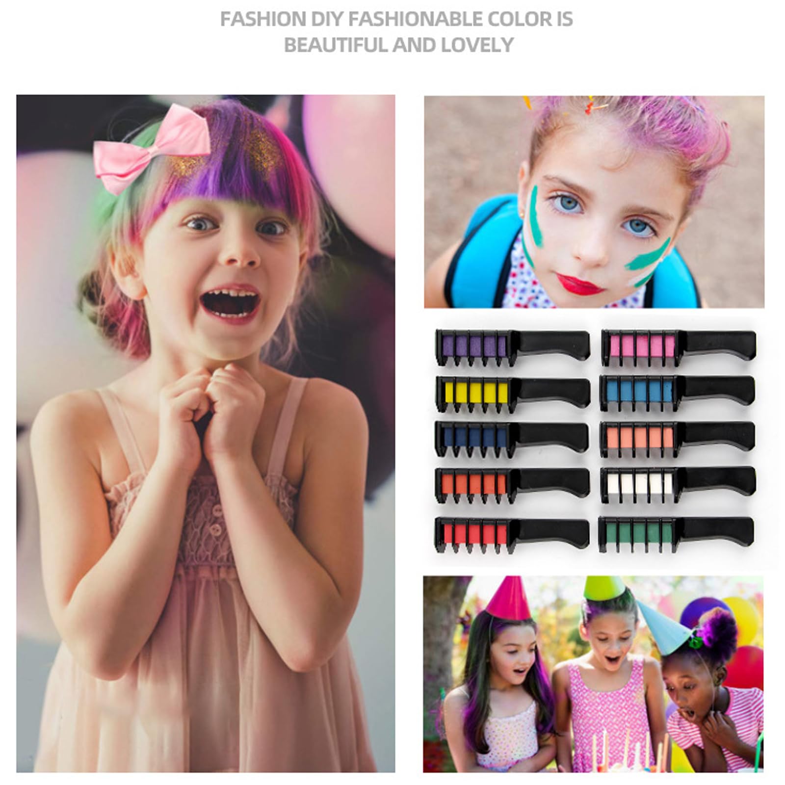 Vibrant Hair Chalk Comb - 10 Washable Temporary Hair Colors for Girls, Kids & Teens | Perfect for Parties, Birthdays, DIY Styling, Cosplay & Halloween Costumes | Safe, Non-Toxic & Easy to Apply Hair Dye