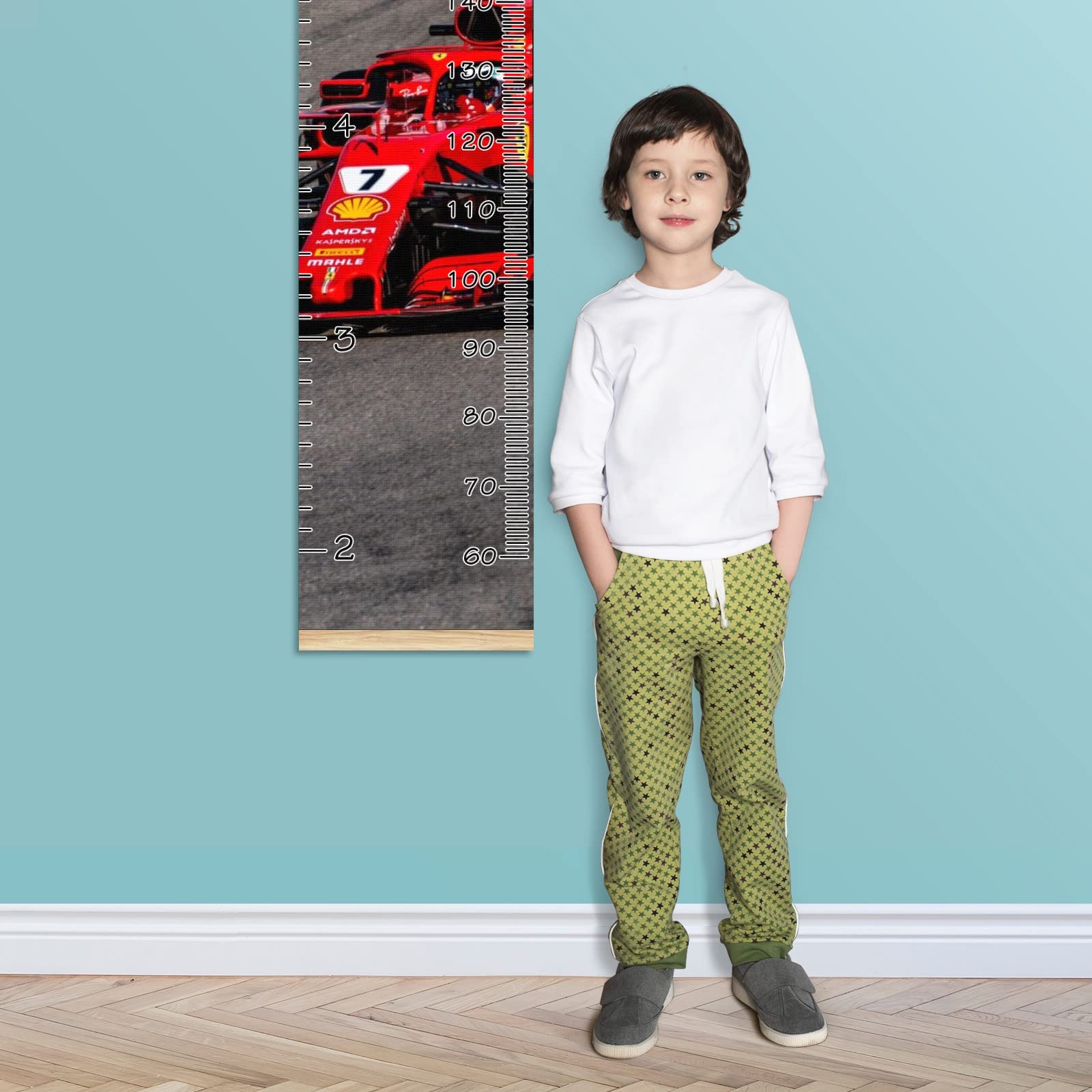Personalized Kids Name Growth Chart Ruler - Wooden Wall Height Measurement Tool 13.4x56 inches with Linen Finish - Race Car Themed Nursery Decor for Boys & Girls - Perfect for Tracking Child's Growth in Bedroom, Playroom or Nursery