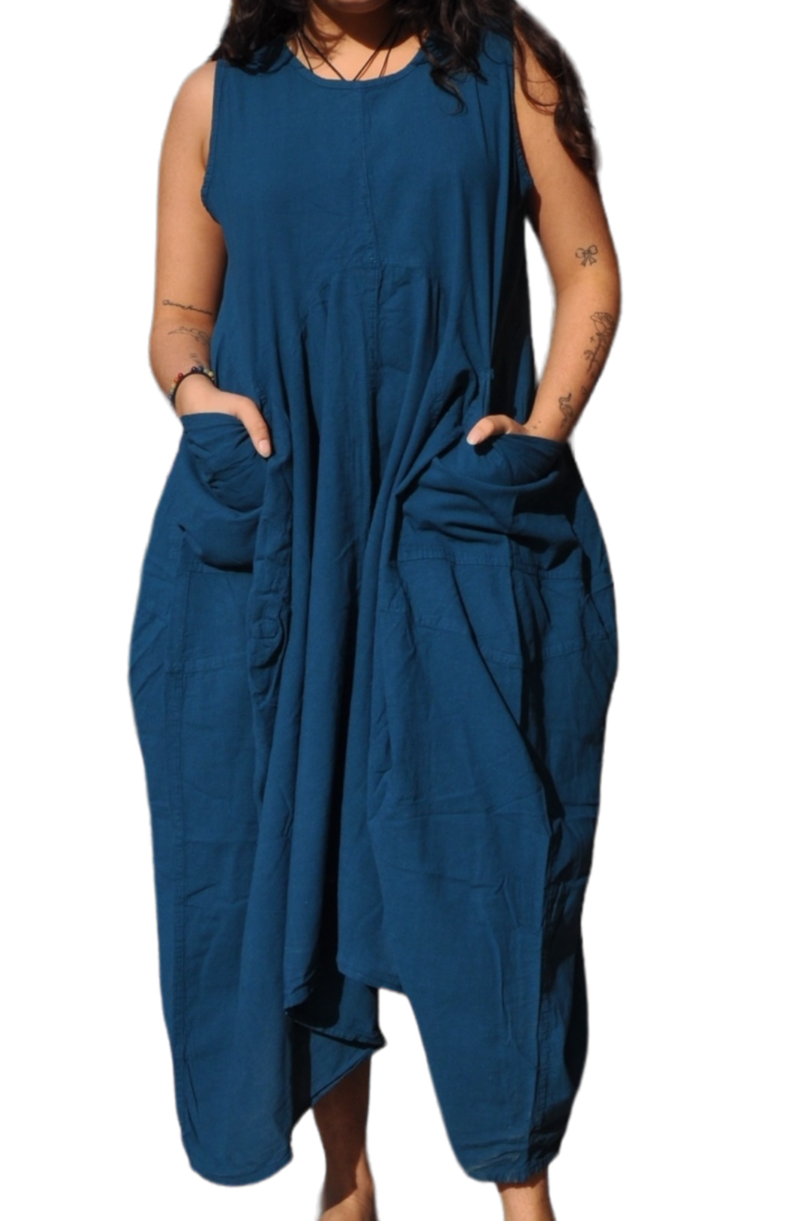 Stylish Teal Cotton Parachute Dress with Pockets - Perfect for Summer Outings, Beach Vacations & Casual Wear