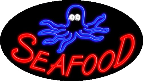Vintage Seafood Restaurant Glass Neon Sign #14371 – Handmade in USA – Perfect for Bars, Cafes & Retro Decor