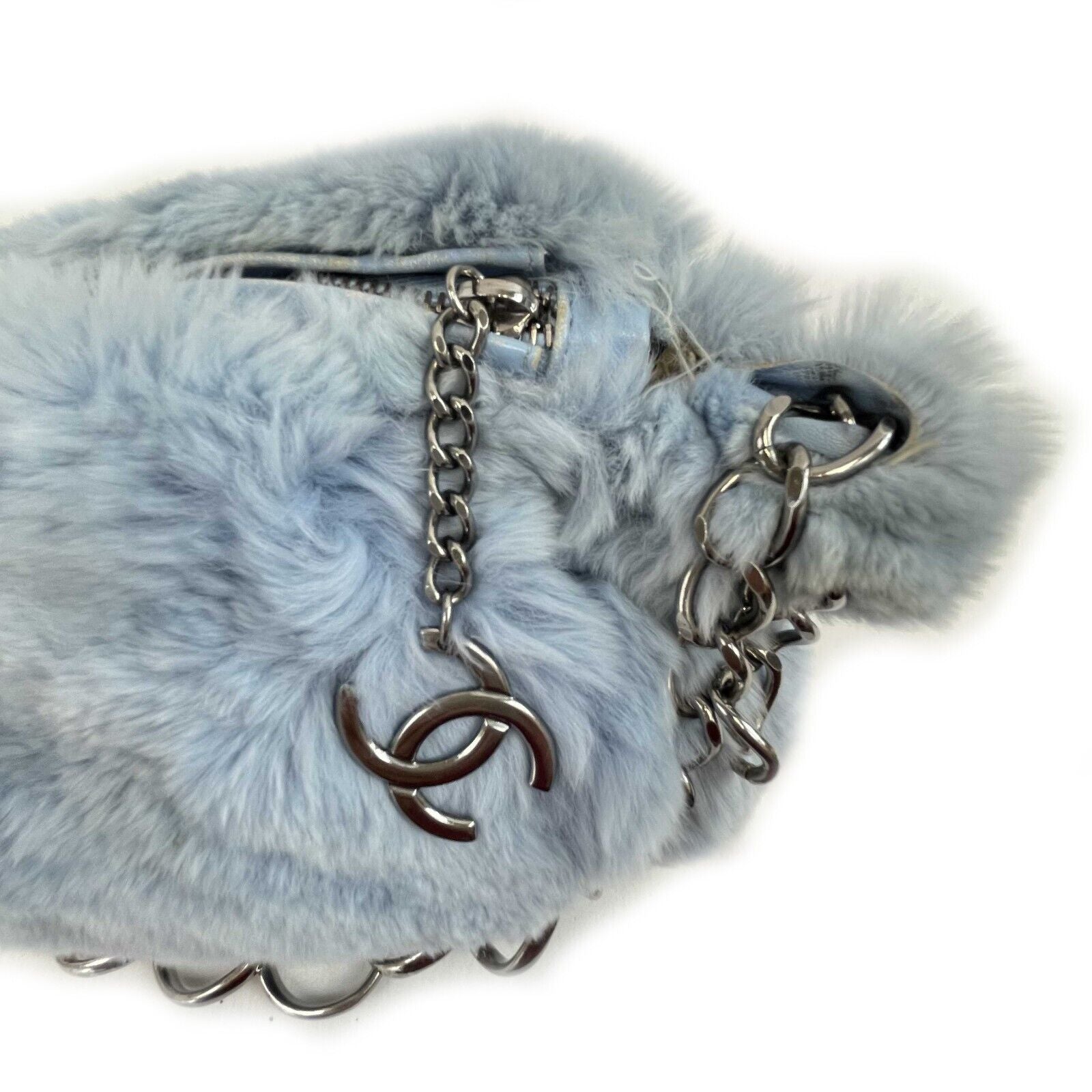 Chanel Light Blue Lapin Fur CC Shoulder Bag with Ruthenium Hardware - Luxury Designer Handbag for Women, Perfect for Evening Parties & Special Occasions