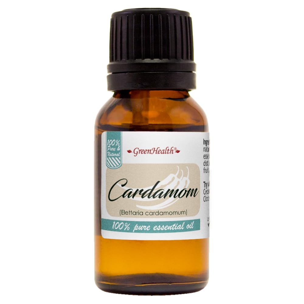 100% Pure Cardamom Essential Oil - 15ml in Amber Glass Bottle with Euro Dropper | Aromatherapy, Massage & DIY Skincare | GreenHealth