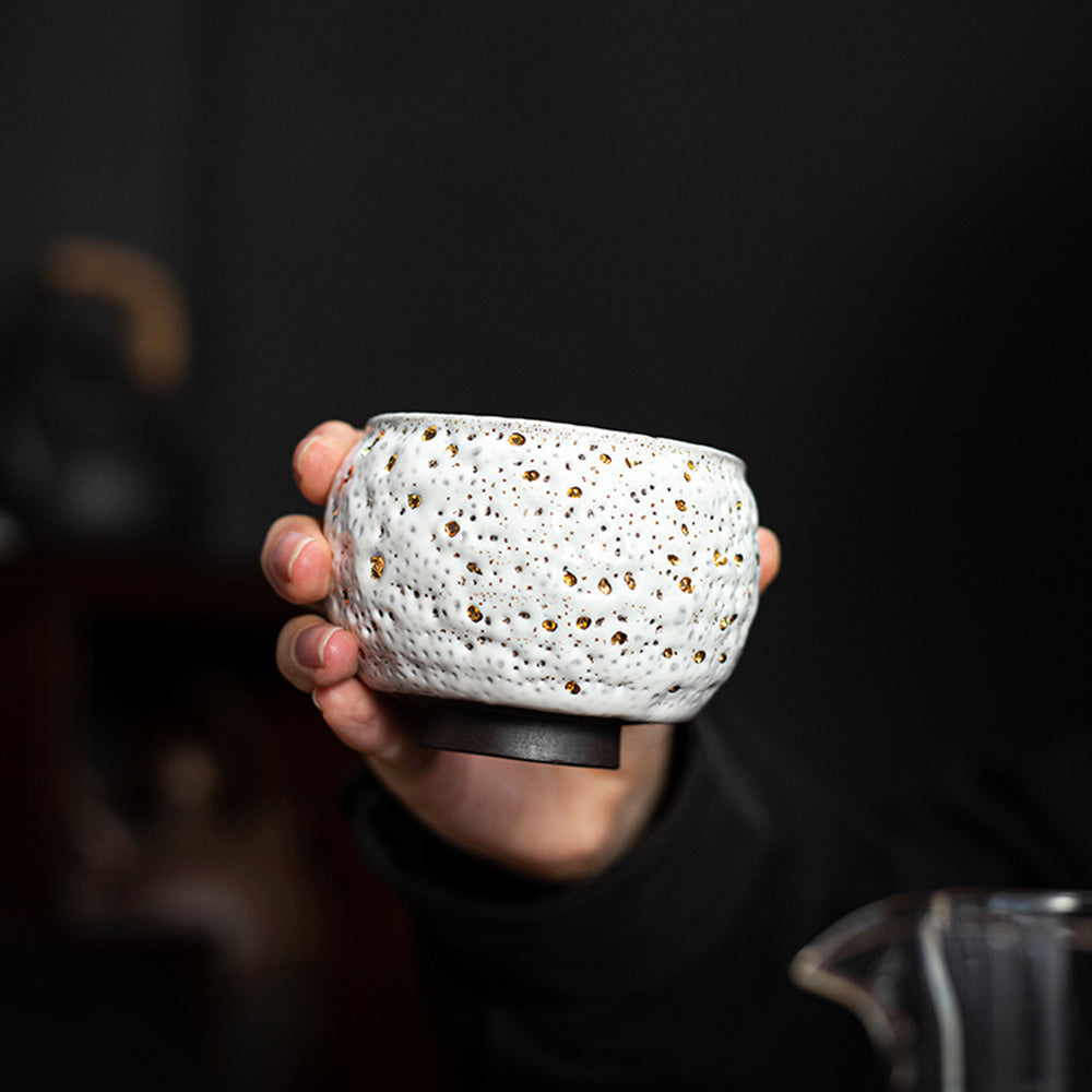 Premium Gold Dotted Shinoyaki Gongfu Tea Cup - Handcrafted Japanese Style Ceramic Tea Set for Oolong & Pu-erh - Perfect for Tea Ceremonies, Home Decor & Gifts
