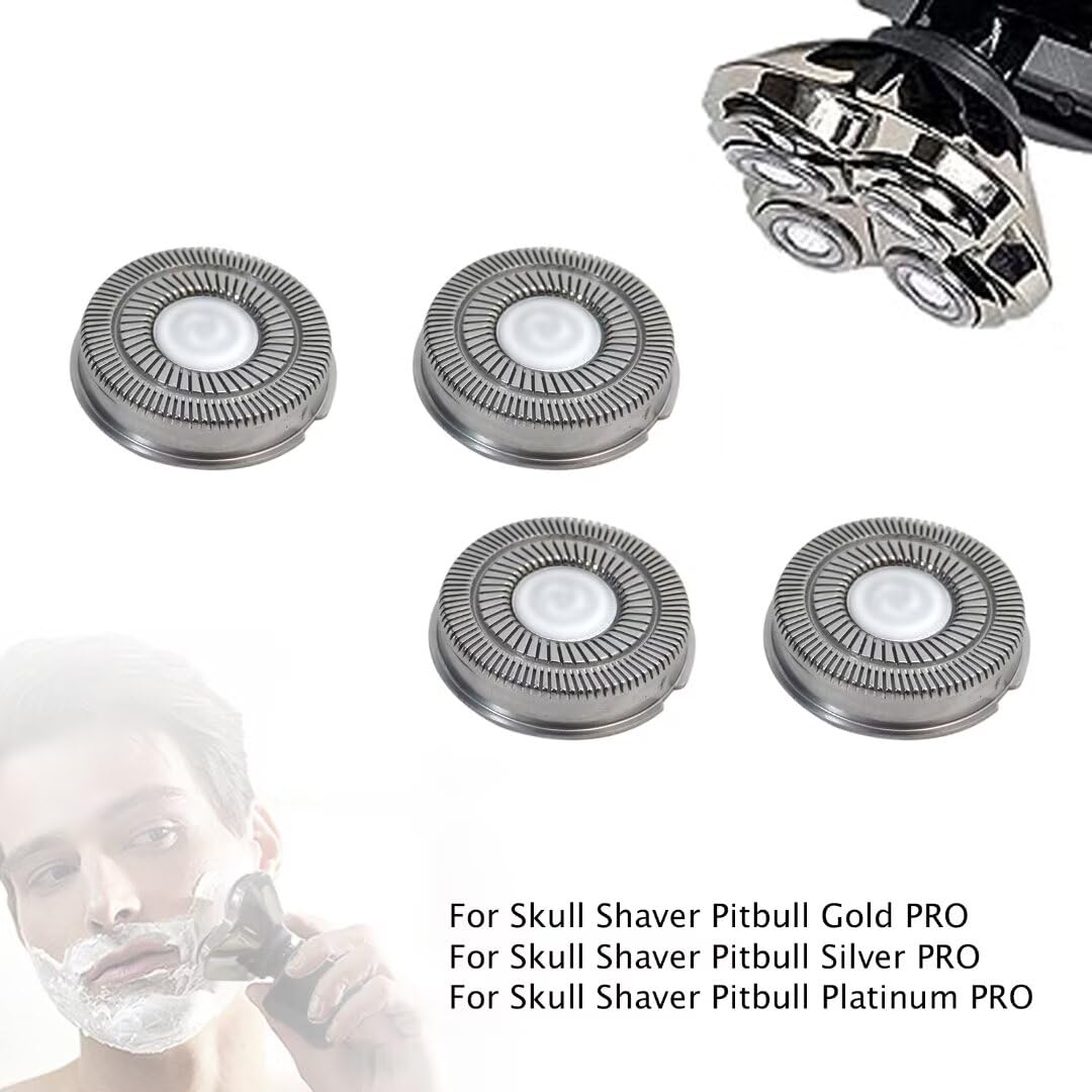 4Pcs Replacement Shaver Heads for Skull Shaver Pitbull Gold PRO - Compatible Replacement Blades for Smooth Shaving - Perfect for Travel, Home & Gym Use