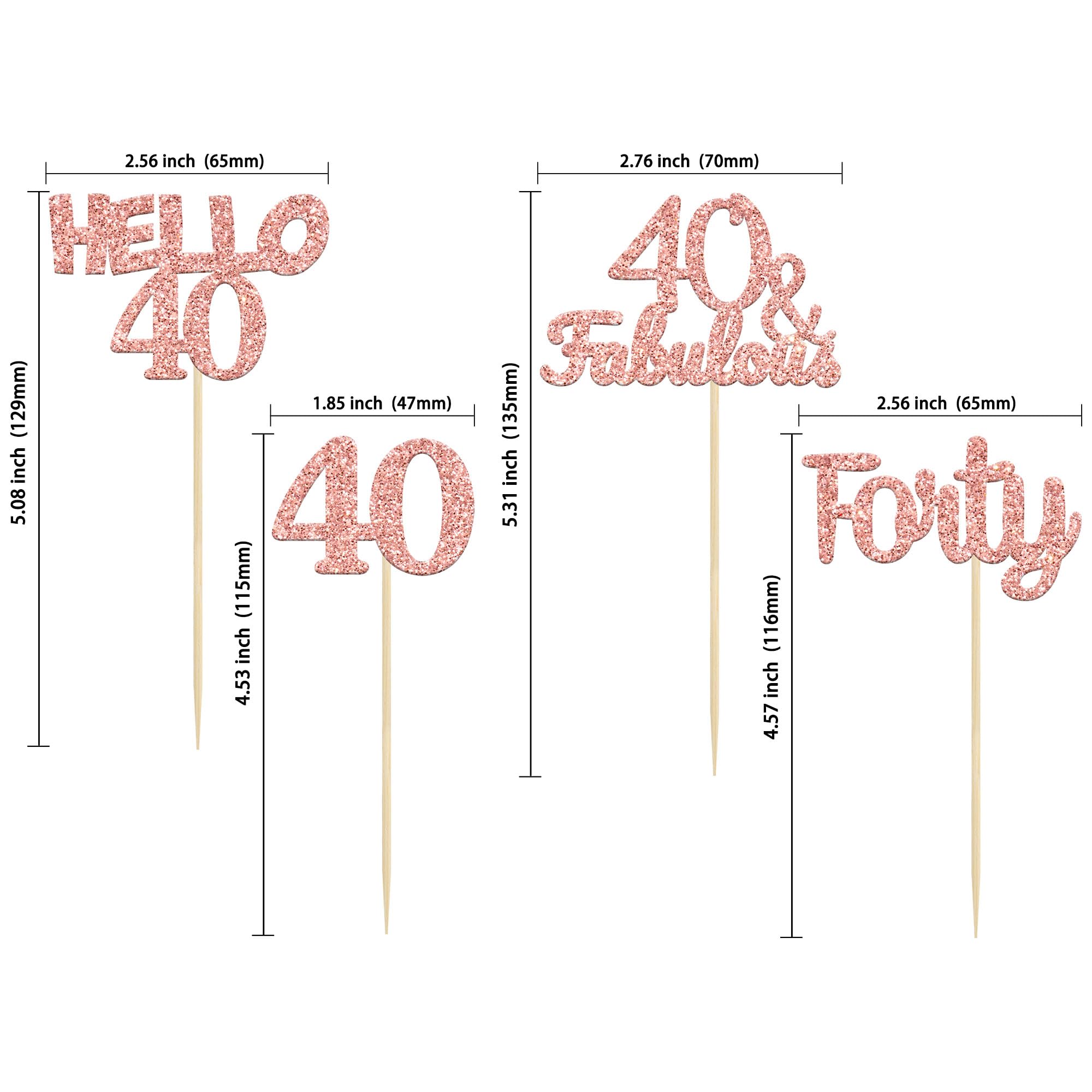 24 Pack Glitter 40th Birthday Cupcake Toppers - Hello 40 Forty Cake Decorations, 40 & Fabulous Rose Gold Cupcake Picks for Women's 40th Birthday Party, Anniversary, Retirement Celebration - Perfect for Cake, Cupcake, Dessert Decorating Supplies