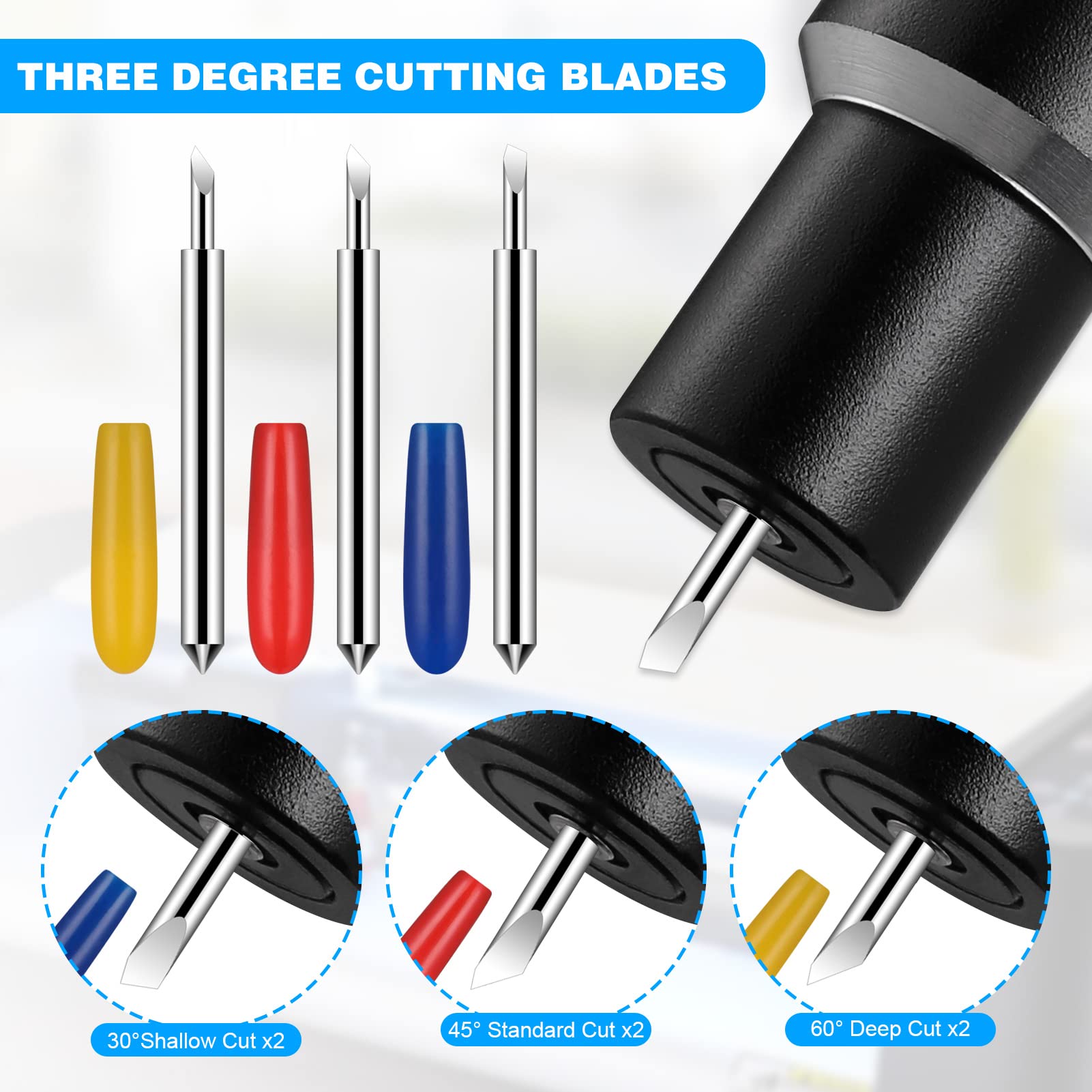 Zocipro 6Pcs Deep Cut Blades Set - 30/45/60 Degree Sharp Precision Blades for Cricut Maker 3, Air 3, Air 2, One, Explore 3 - Perfect for Cutting Foam, Chipboard, Leather & DIY Craft Projects