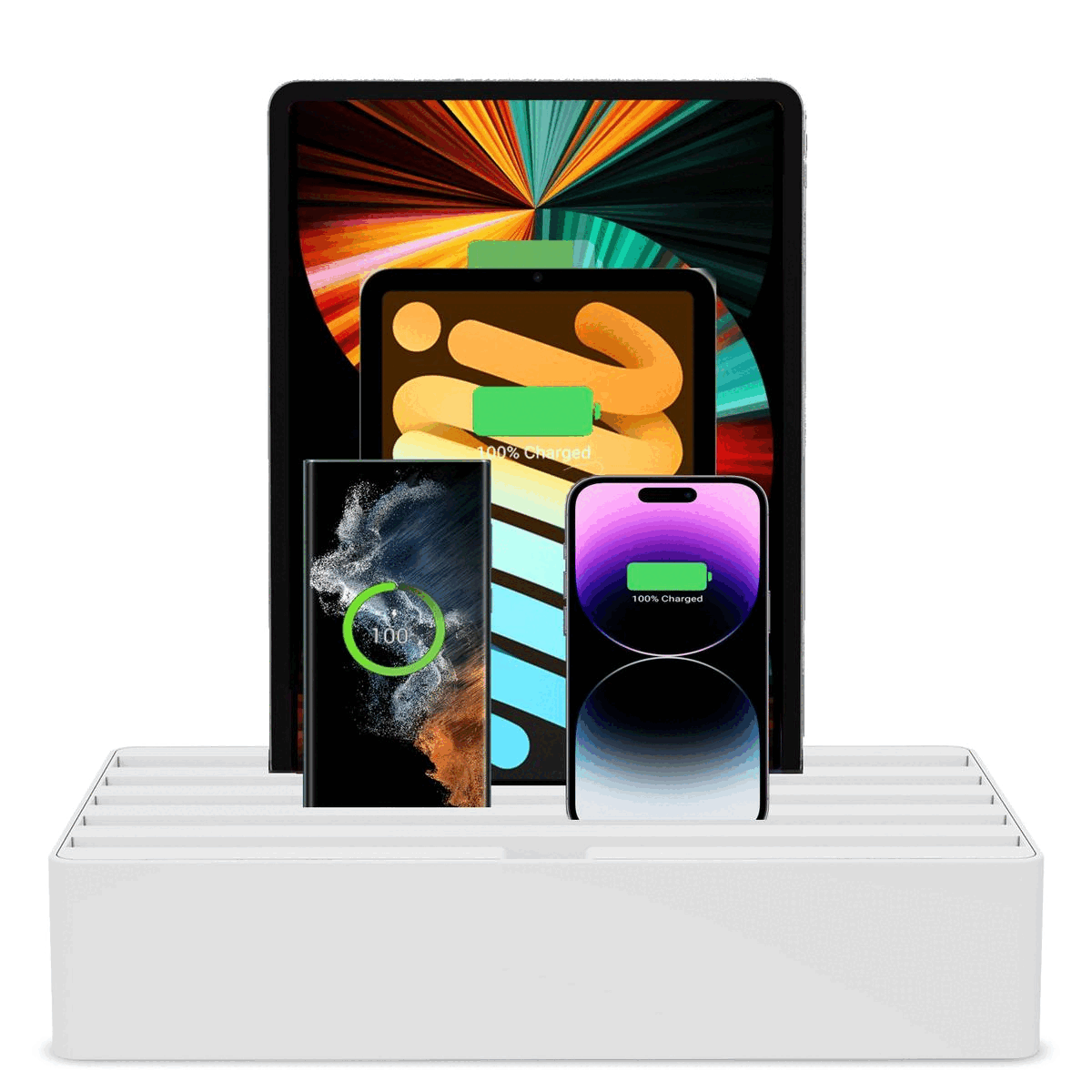 ALLDOCK Classic FAMILY White - Premium Multi-Device Charging Station for iPhone, Android & Tablets - Perfect for Home, Office & Family Use