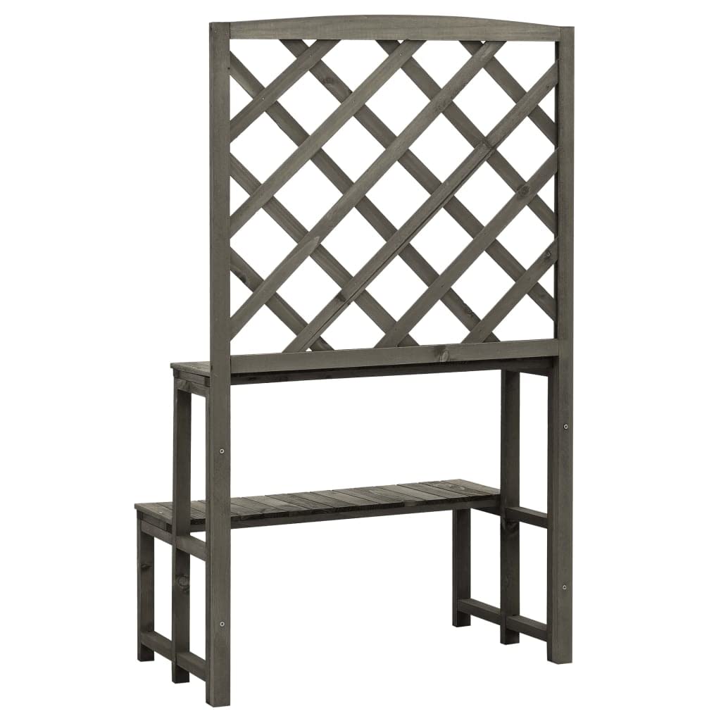 27.6'' Tall Gray Firwood Plant Stand with Trellis - Indoor Outdoor Flower Pot Shelf for Living Room, Balcony, Bedroom & Patio - Fast Shipping
