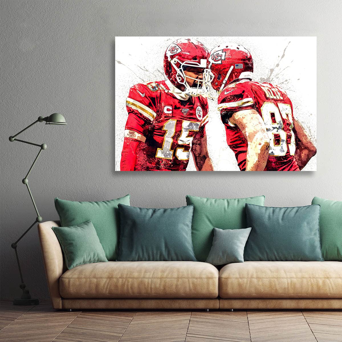 Patrick Mahomes & Travis Kelce Framed Football Poster - 24x36 Inch Sports Wall Art Decor for Men's Bedroom, Game Room, Man Cave - Perfect NFL Fan Gift & Home Office Decor