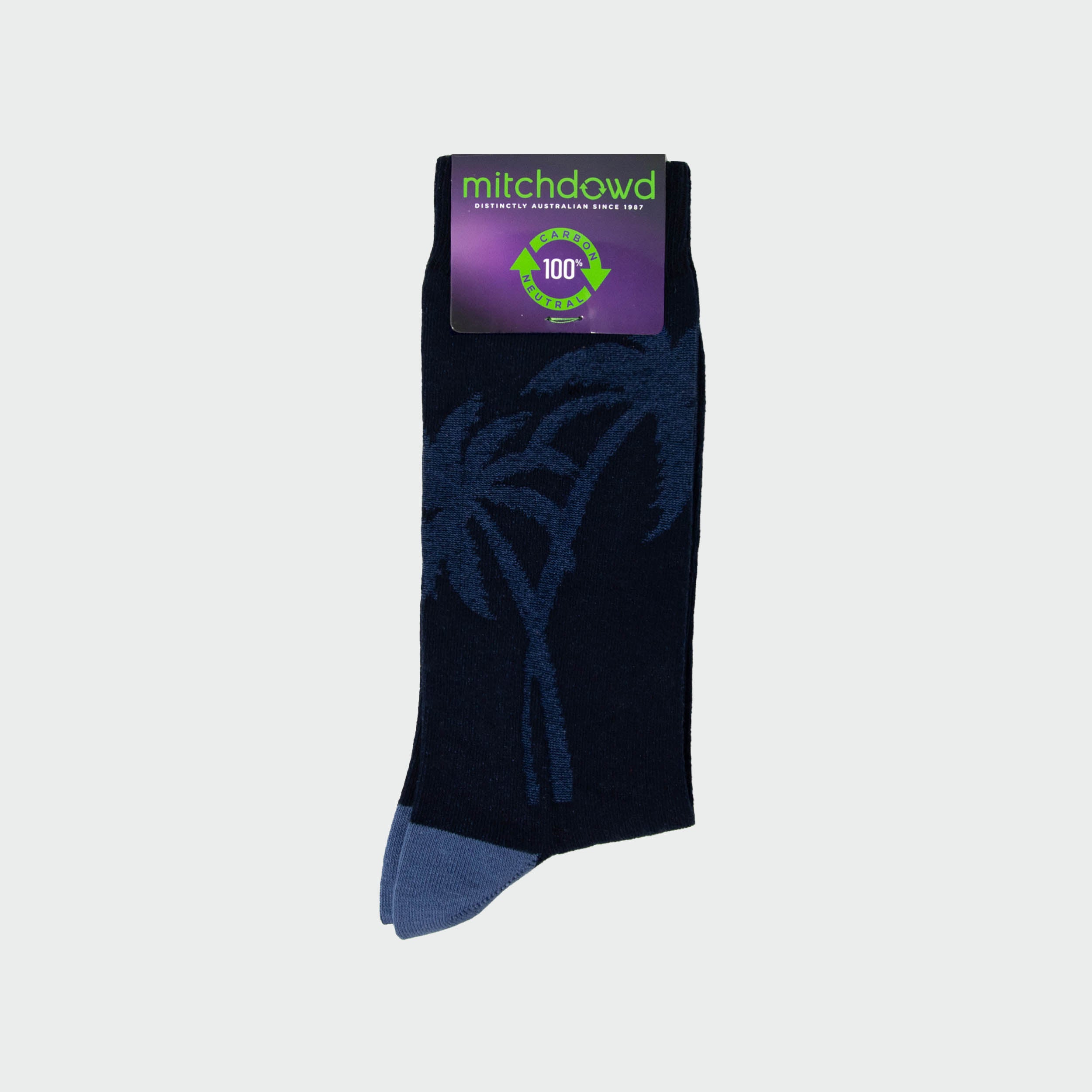 Men's Cotton Crew Socks with Palm Tree Design - Navy Blue - Comfortable Casual Socks for Everyday Wear, Beach Outings, and Tropical Vacations