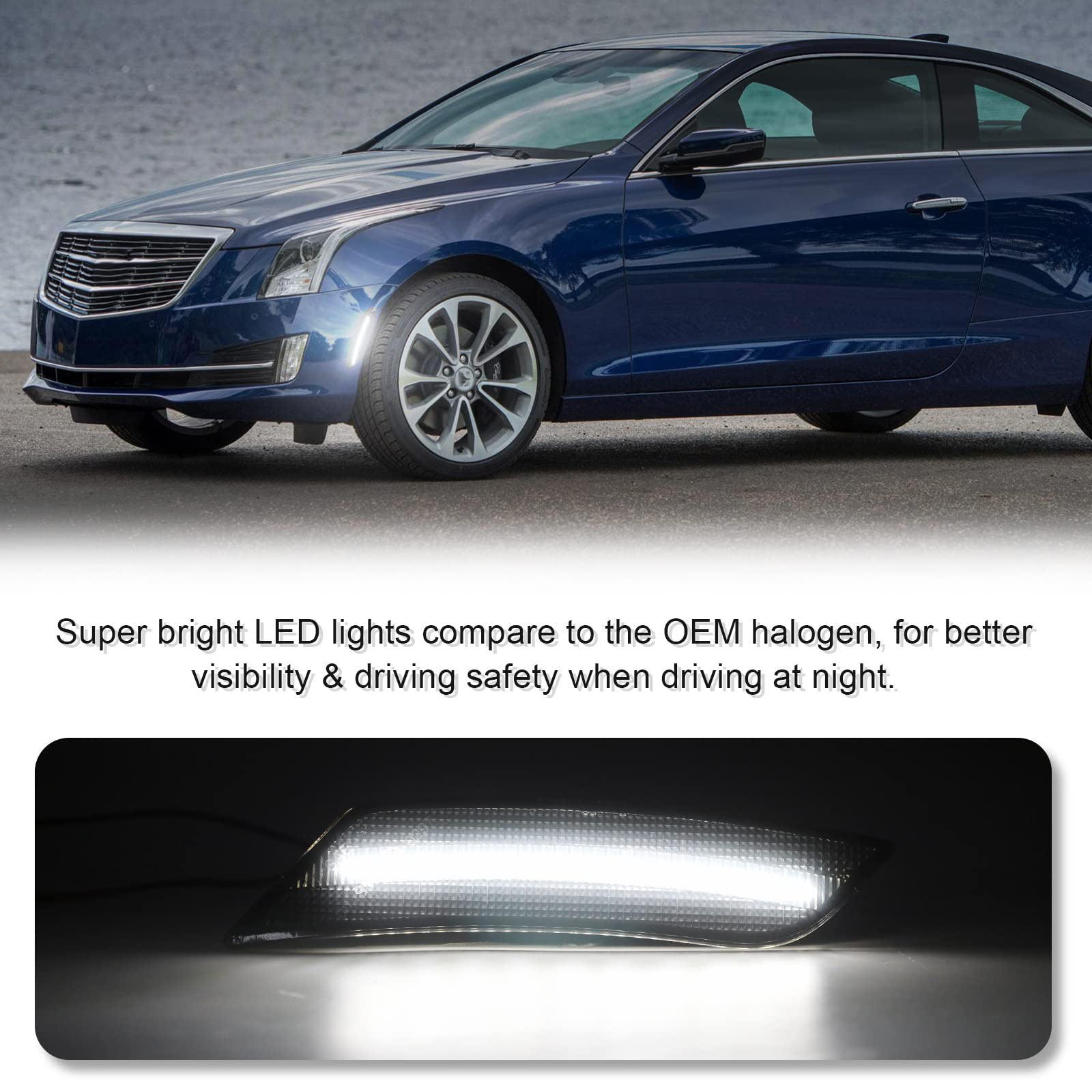 Smoked LED Side Marker Lights for Cadillac ATS 2013-2014 & XT5 2017-2024 - White Front Bumper Sidemarker Lamps - Perfect for Night Driving and Custom Car Styling