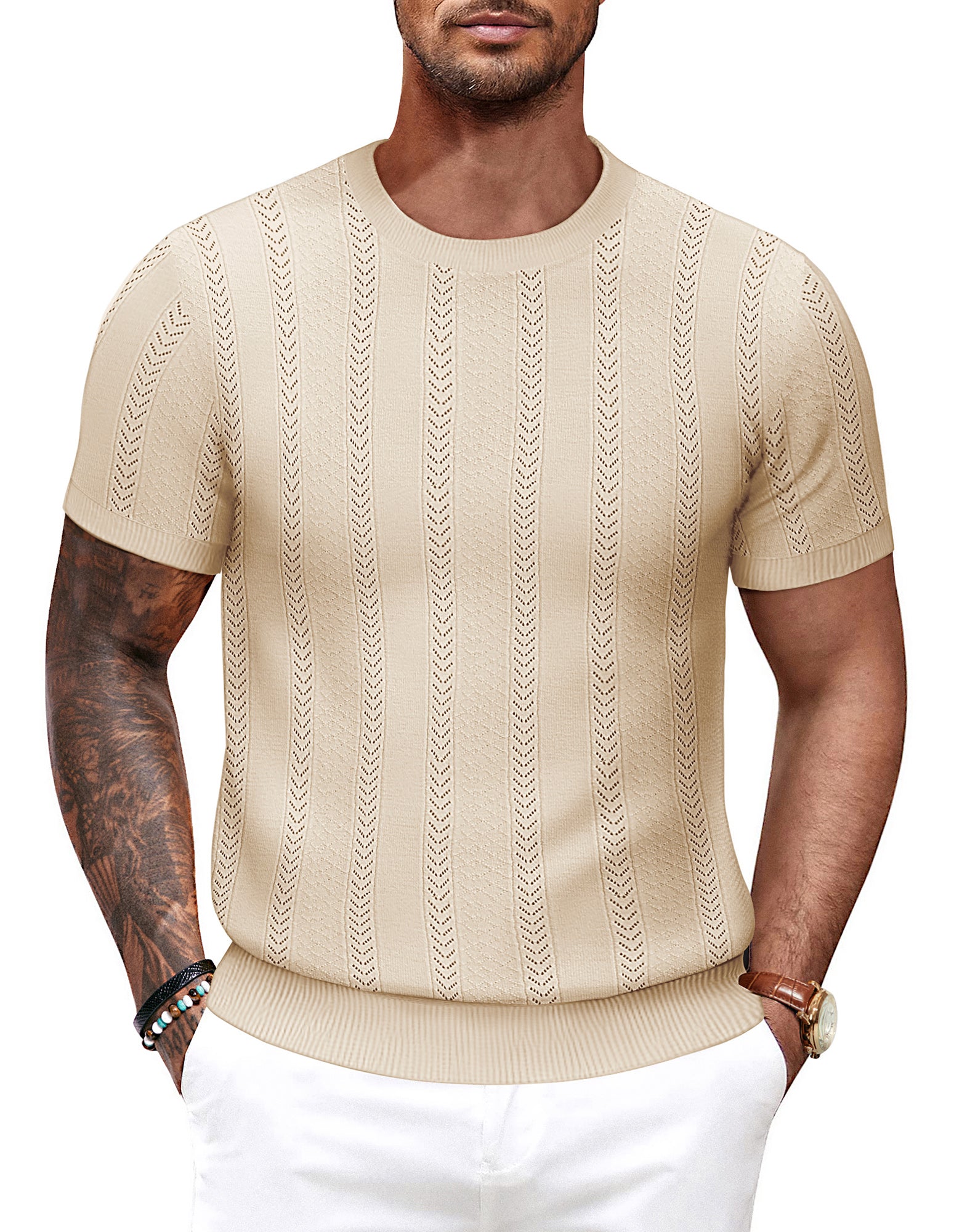 Men's Casual Short Sleeve Crewneck Knit T-Shirt - Breathable Hollow Out Pullover for Summer - Perfect for Beach, Travel & Everyday Wear