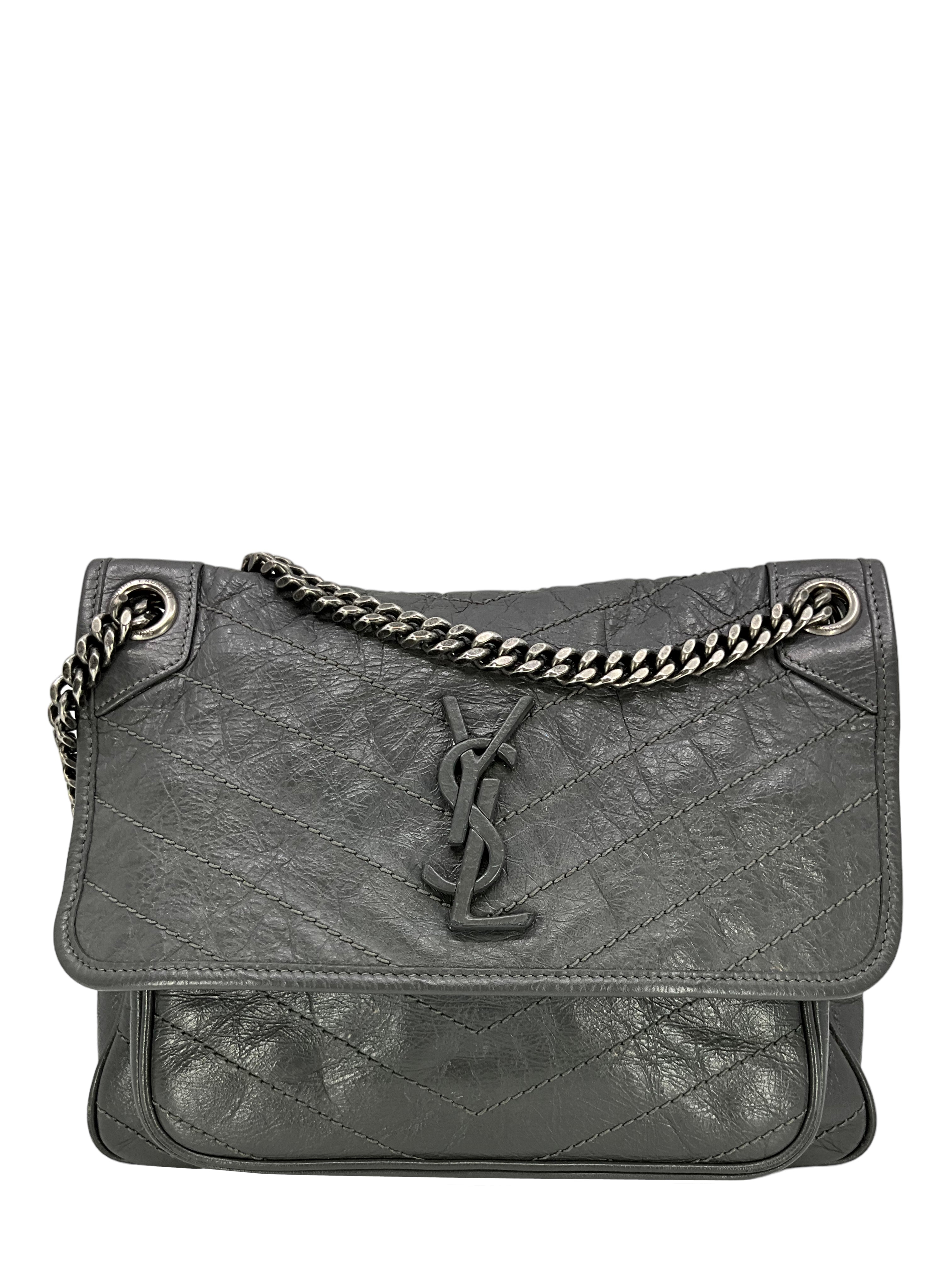 SAINT LAURENT Crinkled Calfskin Monogram Niki Medium Chain Crossbody Bag - Luxury Designer Handbag for Women, Perfect for Work, Evening Events & Daily Use