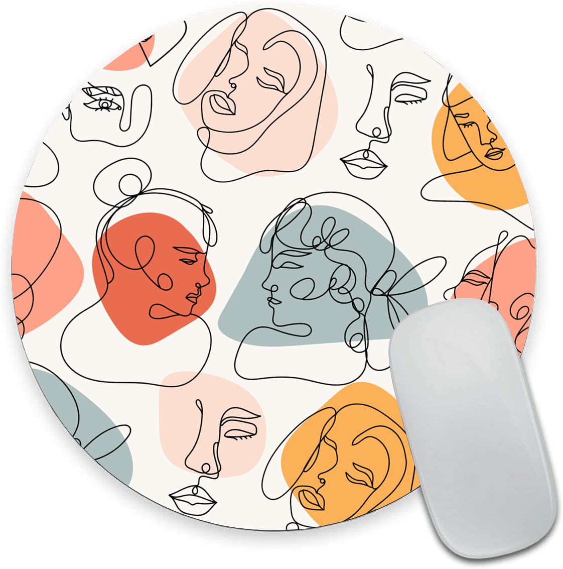 Armanza Round Gaming Mouse Pad with Non-Slip Rubber Base - Washable Lycra Cloth Surface for Wireless Mouse - Line Face Art Design for Office, Home & PC Gaming Setup