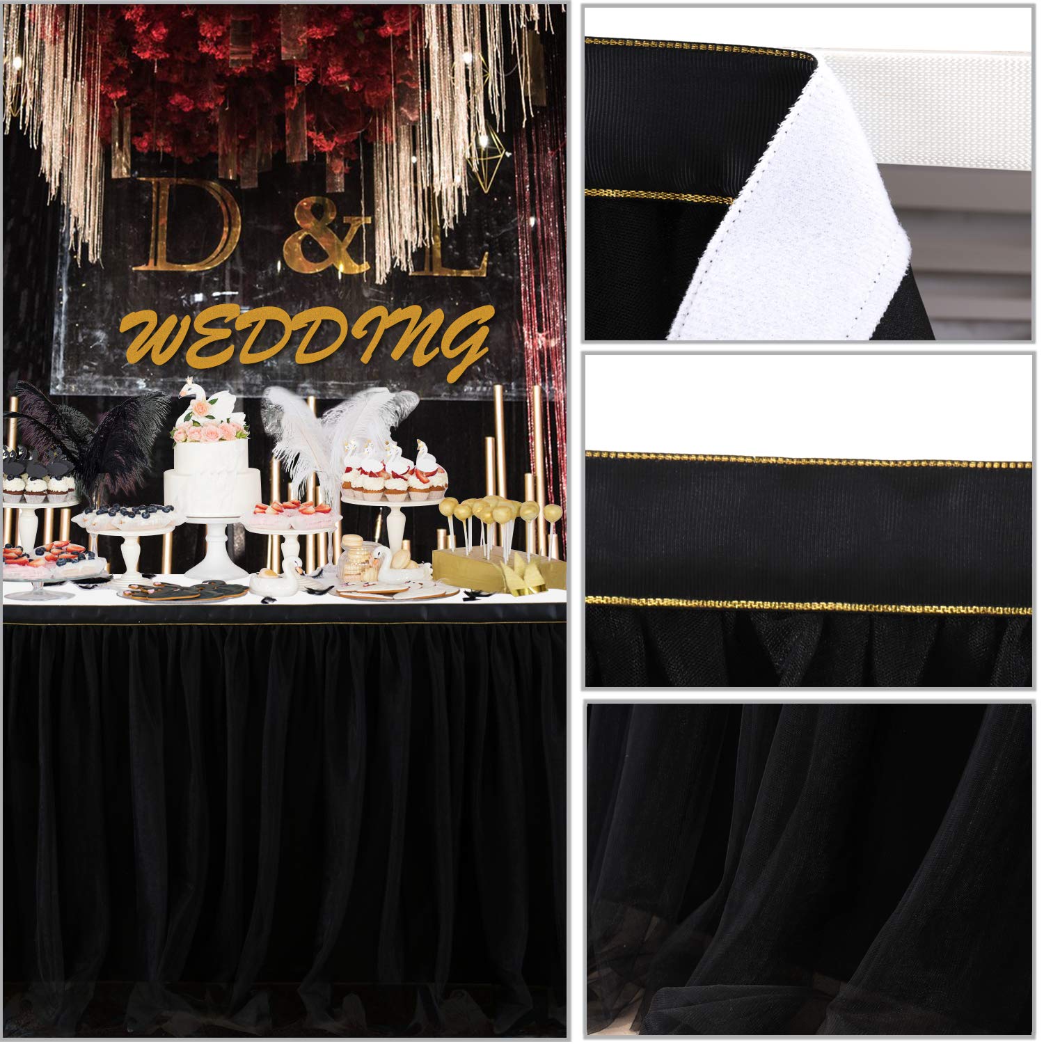 Suppromo 9ft Black Table Skirt - Premium Tutu Tablecloth for Rectangle & Round Tables - Elegant Party Decor for Birthday, Wedding, Baby Shower, Graduation & Halloween Celebrations - Perfect for Banquet Halls, Event Centers & Home Decor