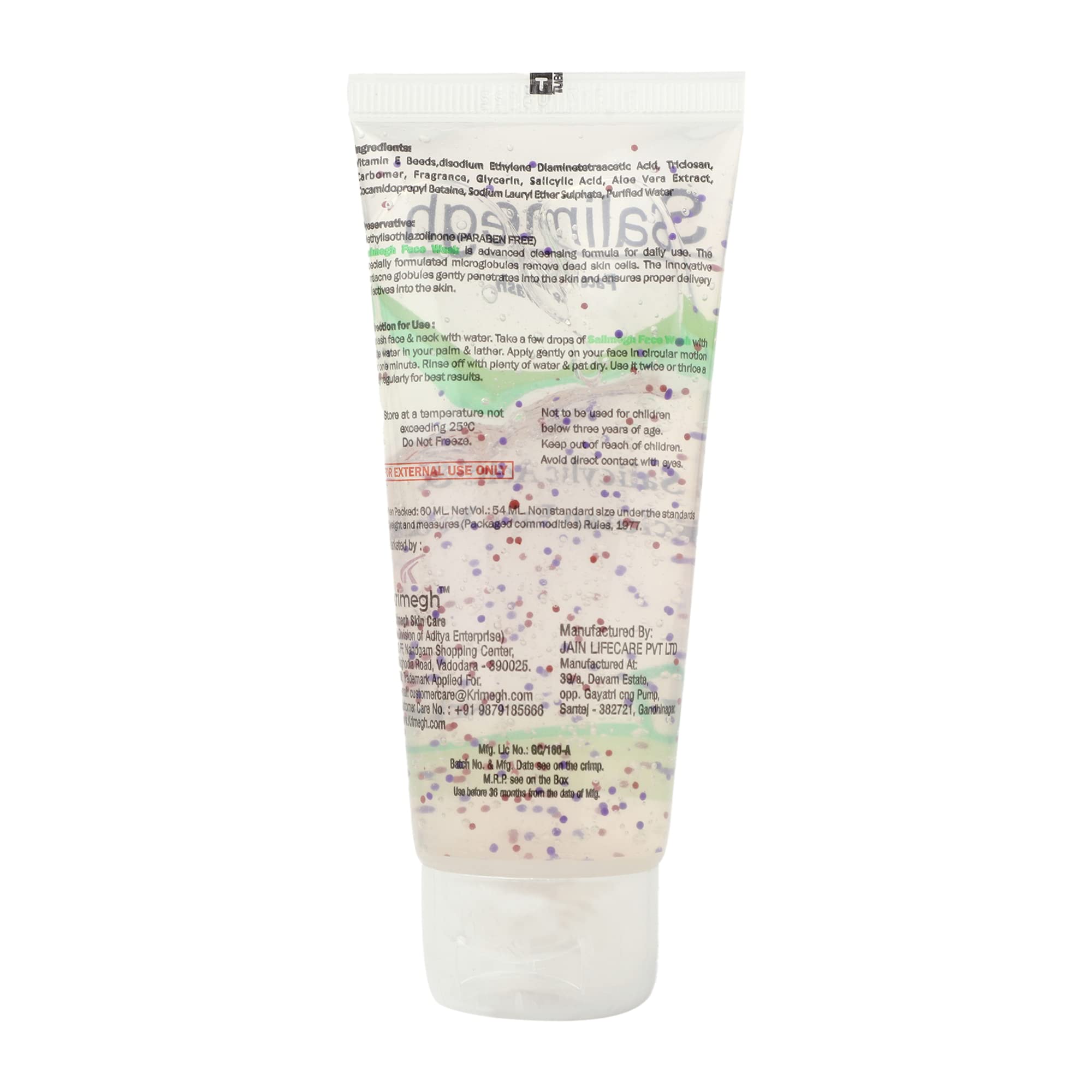 Krimegh Salimegh Acne Face Wash with Salicylic Acid & Triclosan, 60ml (Pack of 2) - Deep Cleansing for Oily & Acne-Prone Skin - Perfect for Daily Skincare Routine