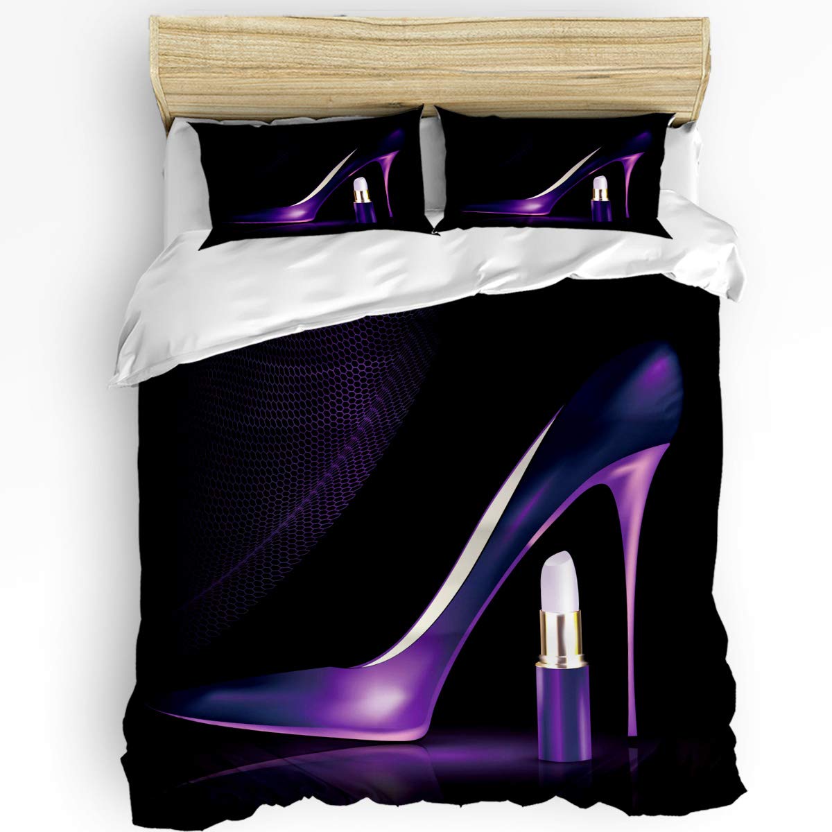 Twin Size 3-Piece Duvet Cover Set with Sexy High Heels & Lipstick Print - Includes 1 Bedspread & 2 Pillowcases - Lightweight Purple Comforter Cover for Kids, Teens & Adults - Perfect for Bedroom Decor, Gift Giving & Fashion-Themed Rooms