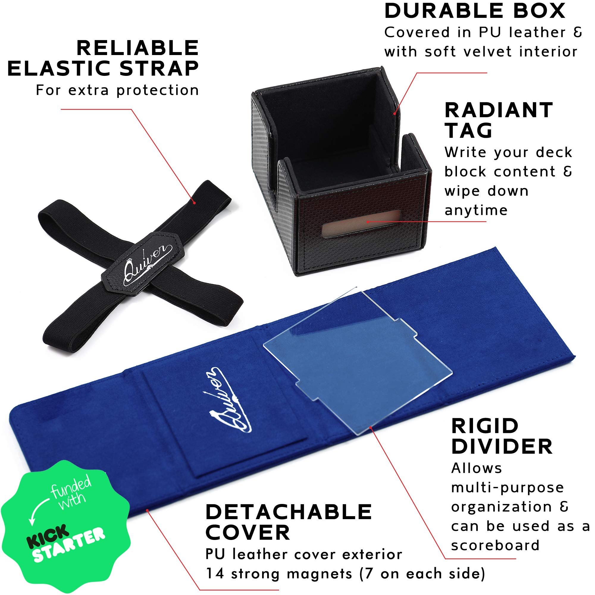 Quiver Time Blue Citadel Deck Block - 100+ Commander MTG Deck Box for Trading Cards - Premium Card Storage Holder for MTG, Dice & Tokens with Custom Divider | TCG & CCG Deck Box for Game Nights & Travel