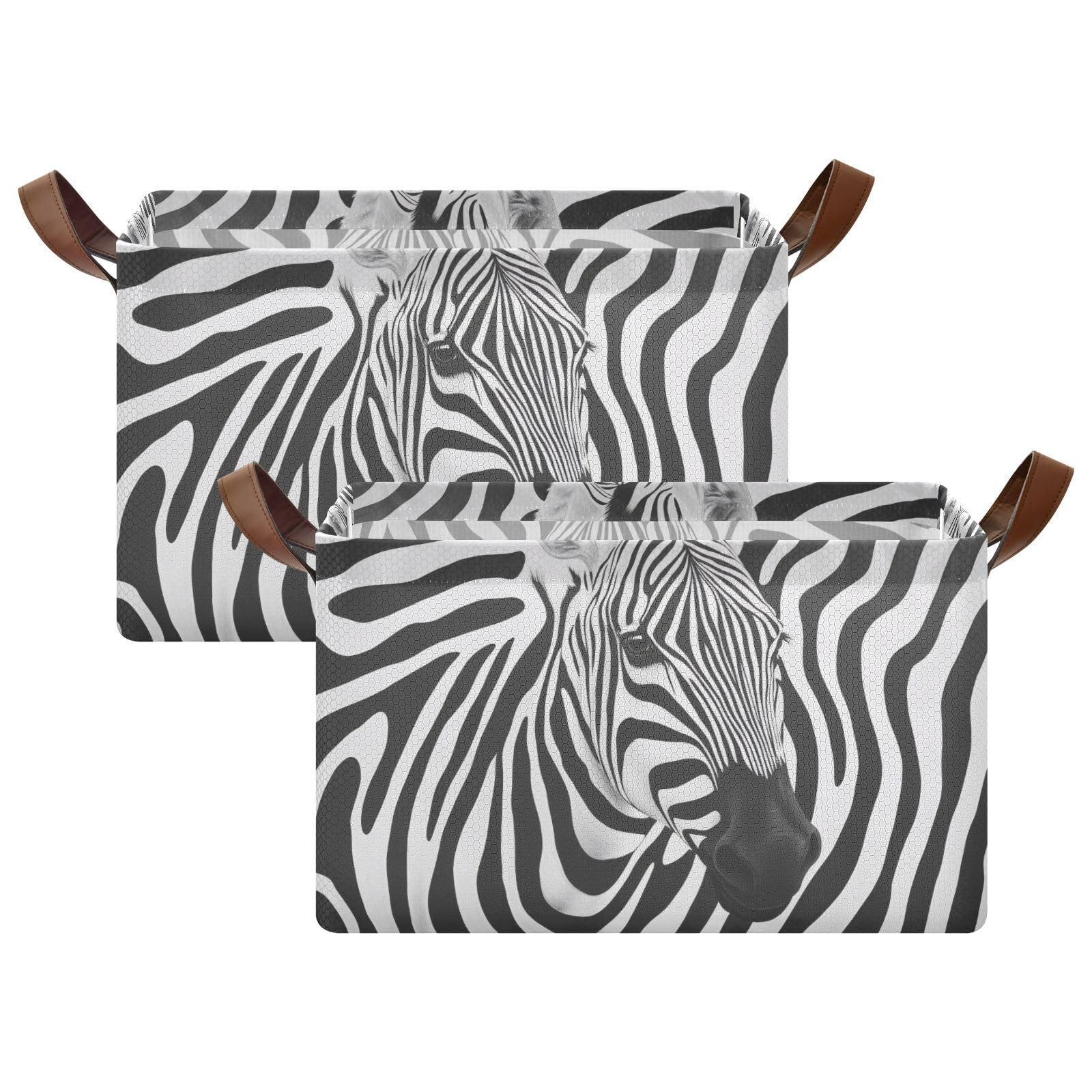 Zebra Stripe Storage Bins 2-Pack - Collapsible Organizer with Handles for Home & Closet | 32L Storage Baskets for Shelves