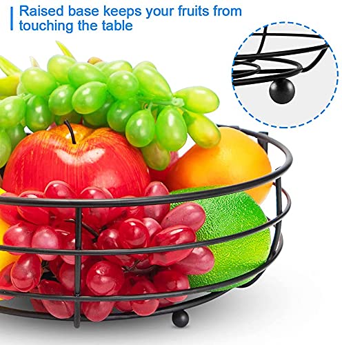 2-Tier Metal Fruit Basket with Banana Hanger - Kitchen Countertop Organizer for Fruits, Veggies & Snacks