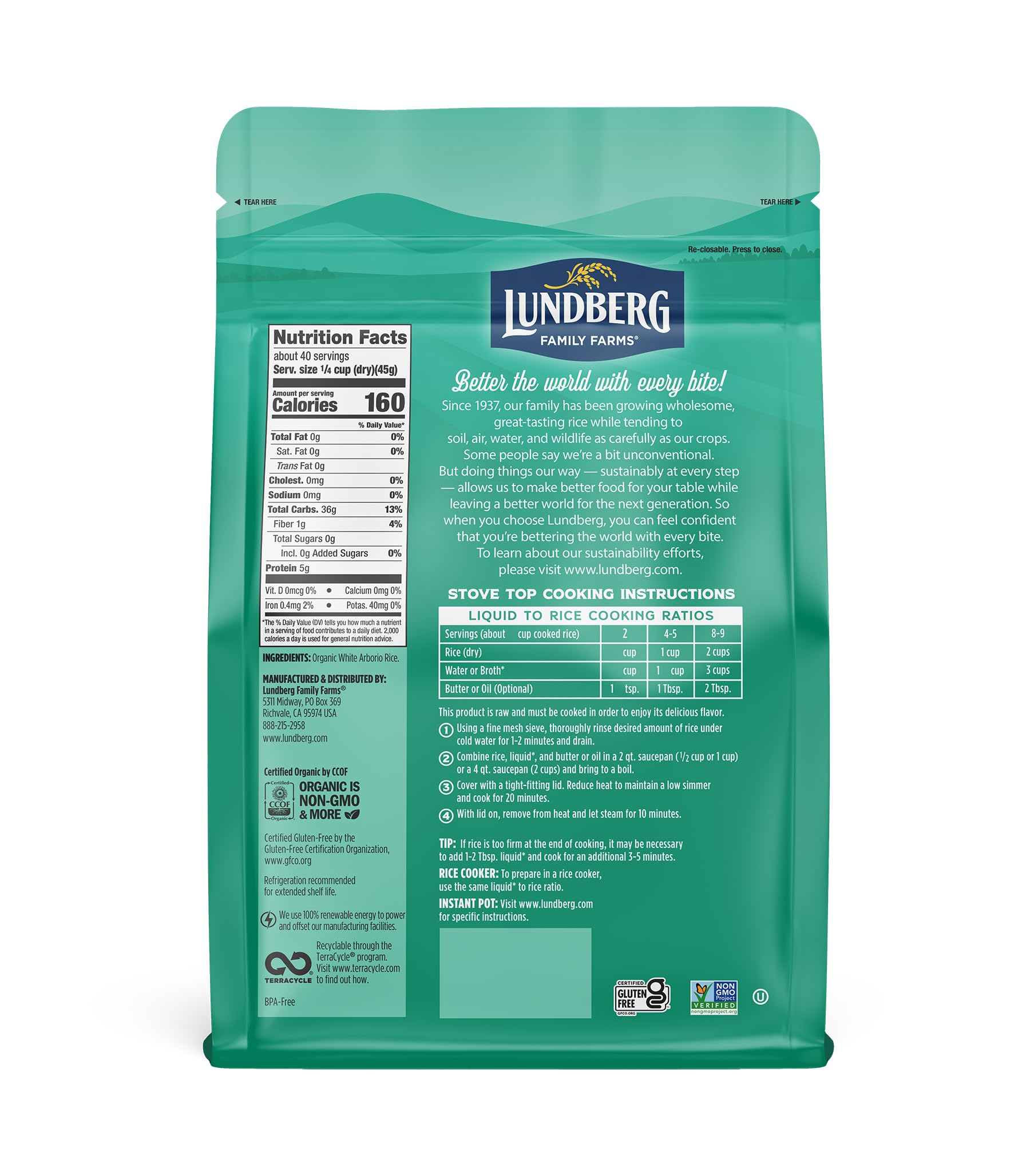 Lundberg Organic Arborio Rice - Rich Flavor & Creamy Texture for Risotto, Rice Pudding & Soups | Sustainably Farmed Gluten-Free Non-GMO Vegan Pantry Staple (4 lbs) - Perfect for Italian Cooking, Desserts & Comfort Food Recipes