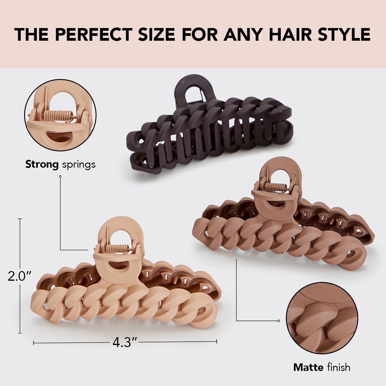Kitsch Recycled Plastic Large Claw Hair Clips for Women - 3pc Set Big Hair Clips for Thick Hair, Jaw Clips & Chain Hair Accessories | Perfect for Ponytails, Buns & Everyday Hairstyles