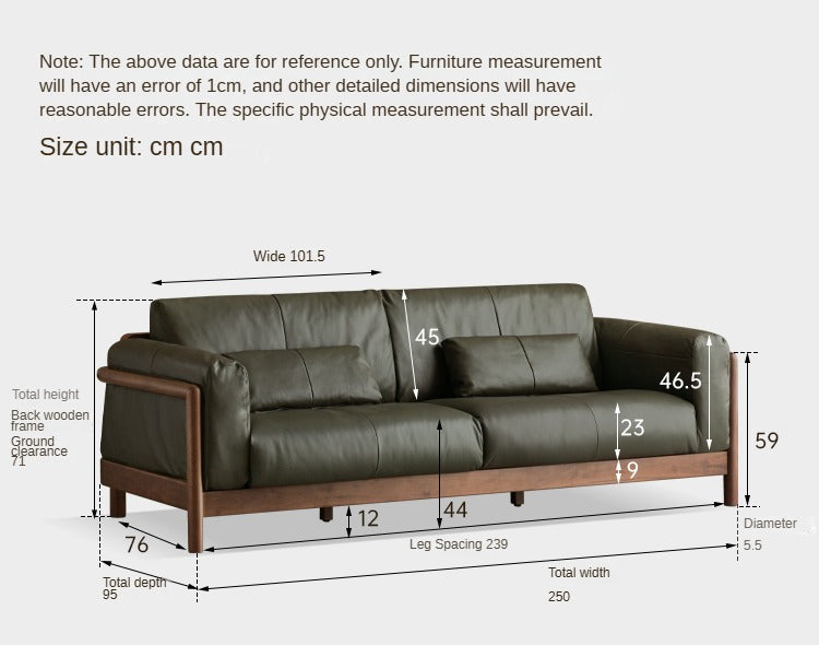 Modern Black Walnut Solid Wood Leather Sofa - Luxury Living Room Furniture for Home & Office Decor
