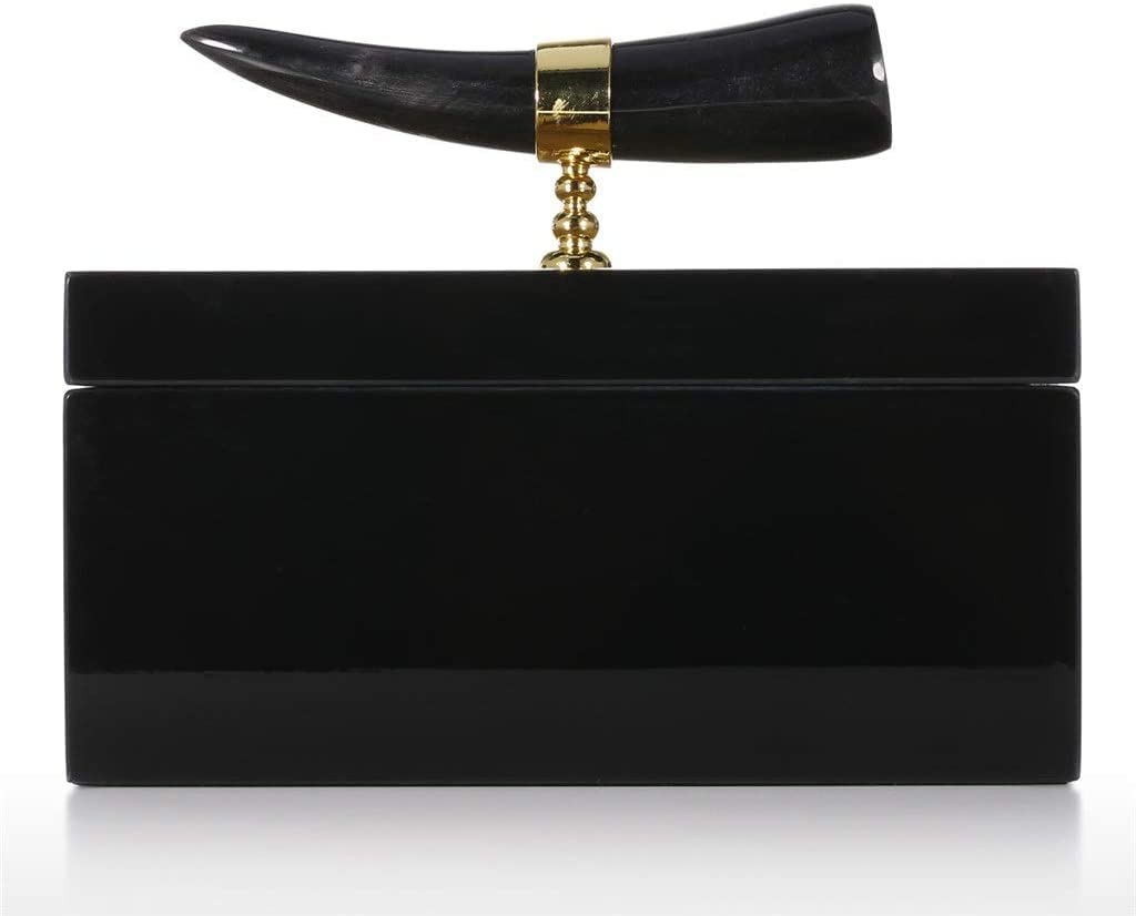Elegant Wooden Jewelry Box with Horn Stripes - Black Velvet Lined Ring & Necklace Storage Organizer - Perfect Birthday Gift for Women | Jewelry Display & Home Decor Accessory