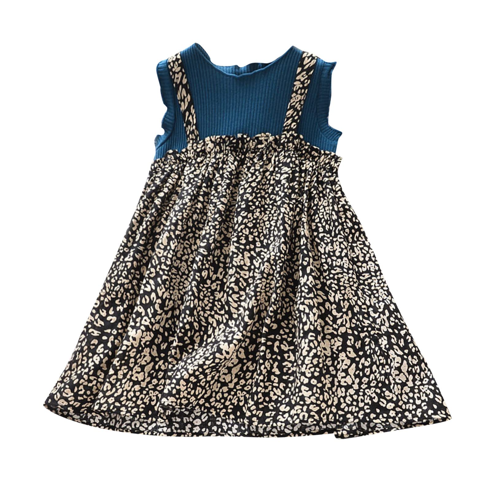 Toddler Baby Girl Sleeveless Leopard Print Princess Dress - Summer Ruffle Knit Patchwork Straps Outfit for Playdates, Parties & Photo Shoots