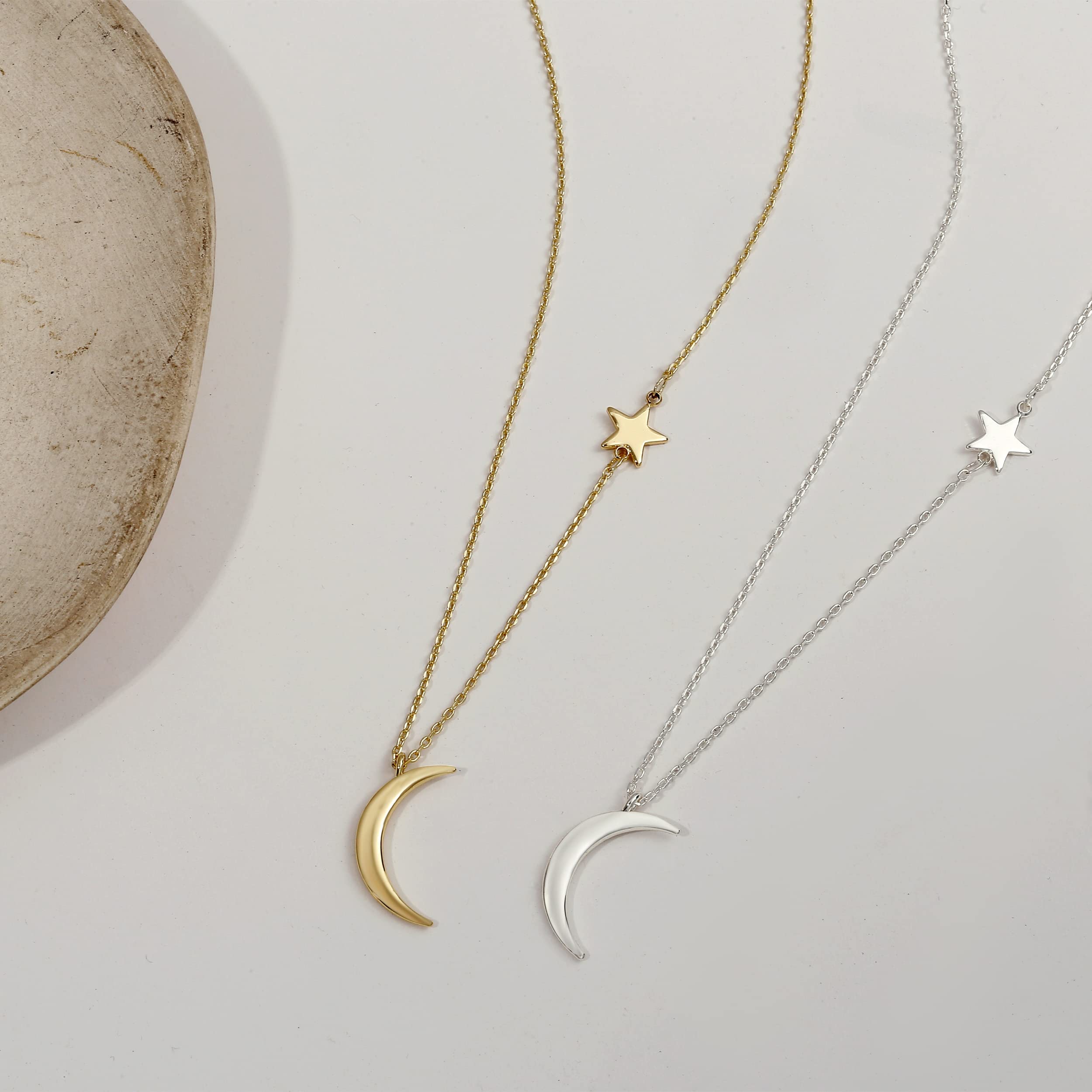 Tasiso 14K Gold Moon and Star Pendant Necklace for Women - Dainty Crescent Moon & Tiny Star Charm Minimalist Jewelry - Perfect for Everyday Wear, Date Nights & Gift Giving