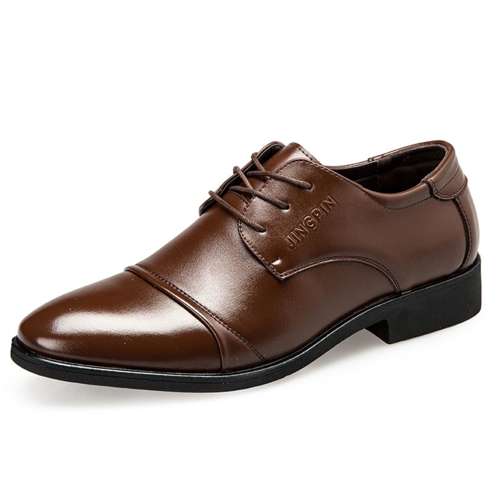 **YSJZBS Men's Genuine Leather Dress Shoes - Low Heel Pointed Toe Lace-Up Oxfords for Business & Casual Wear | Perfect for Office, Wedding & Formal Events**