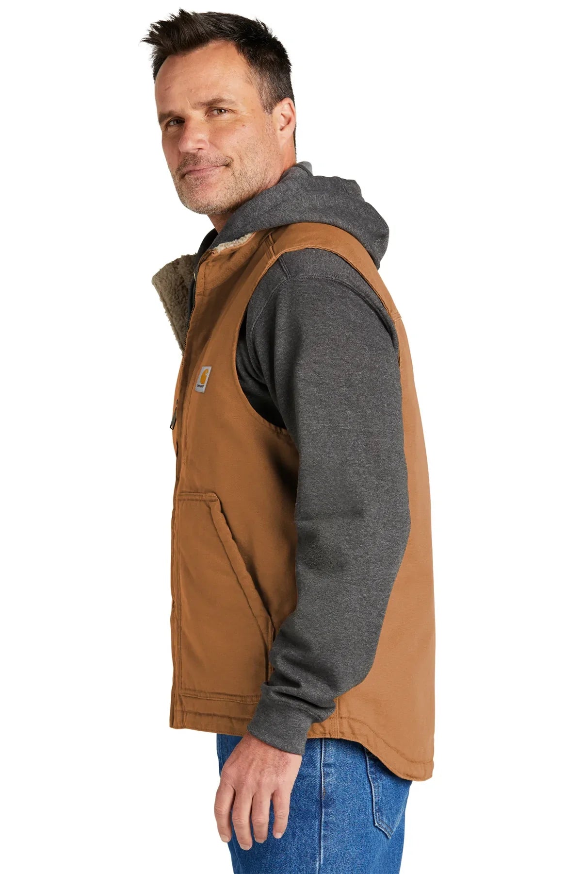 Carhartt Sherpa Lined Vest for Men - Warm Fleece Lined Work Vest, Carhartt Brown - Durable Outdoor Workwear for Hunting, Construction & Cold Weather Activities