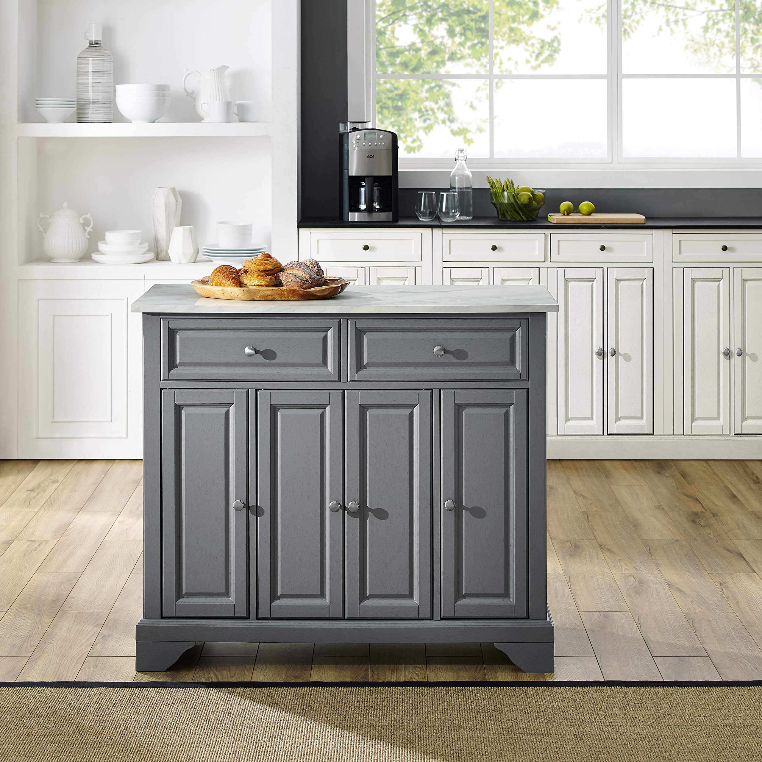 Crosley Avery Kitchen Island with Storage Shelves - Microwave Stand, Coffee Bar Station, Gray - Perfect for Small Kitchens, Breakfast Nooks & Home Bar Setups