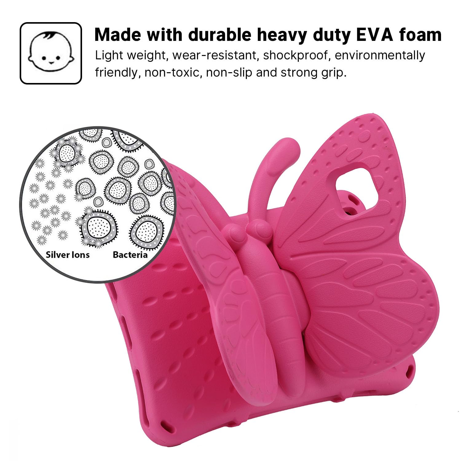 **Shockproof iPad Air 4/5/6 10.9 Inch Case (2022-2024) – Heavy Duty EVA Rugged Cover with Foldable Stand | Butterfly Design for Kids | Perfect for Boys, Girls & School Use (Rose Pink)**
